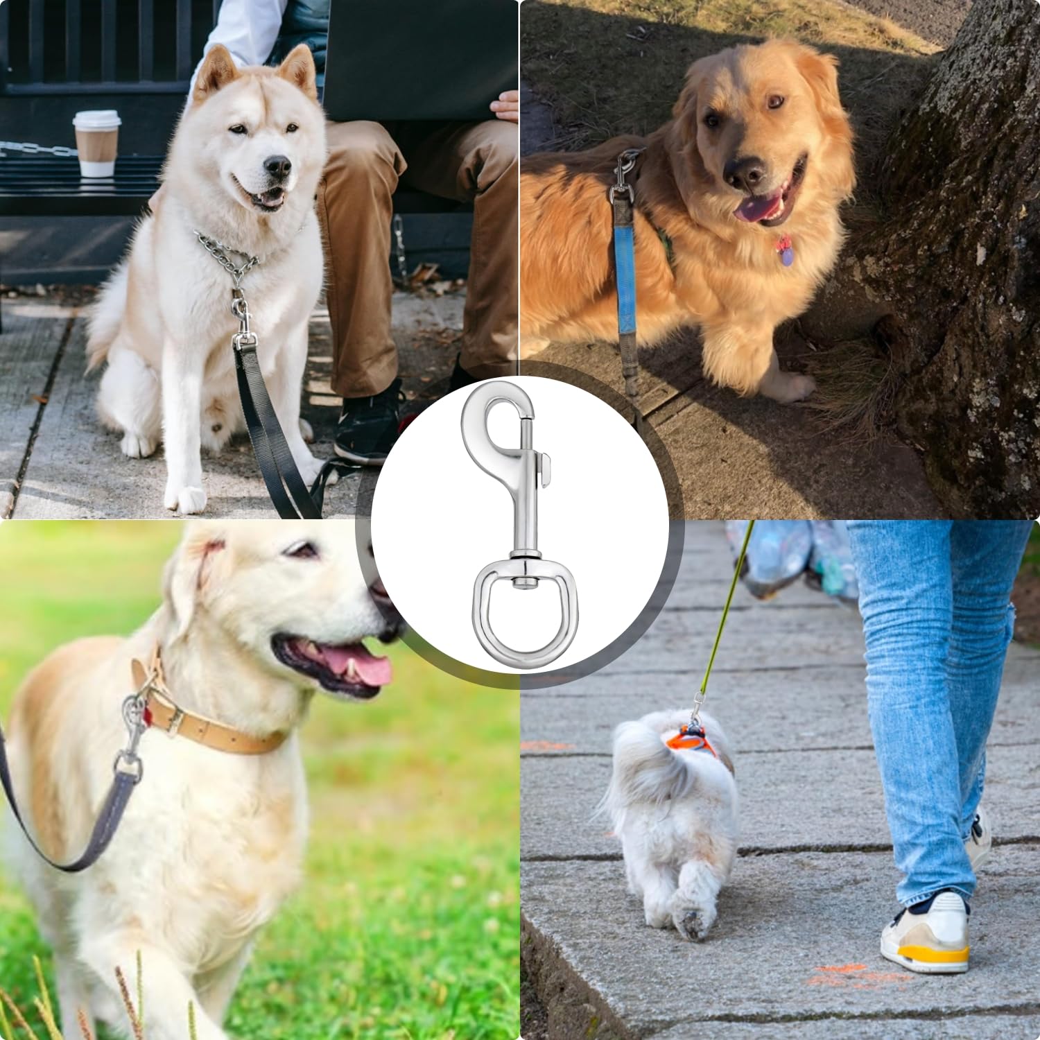 WJnflQN Guinzaglio Per Cani Con Moschettone Girevole A Sgancio Rapido, Gancio In Lega Di Zinco Resistente Fino A 300 Kg, Per Escursioni E Allenamento