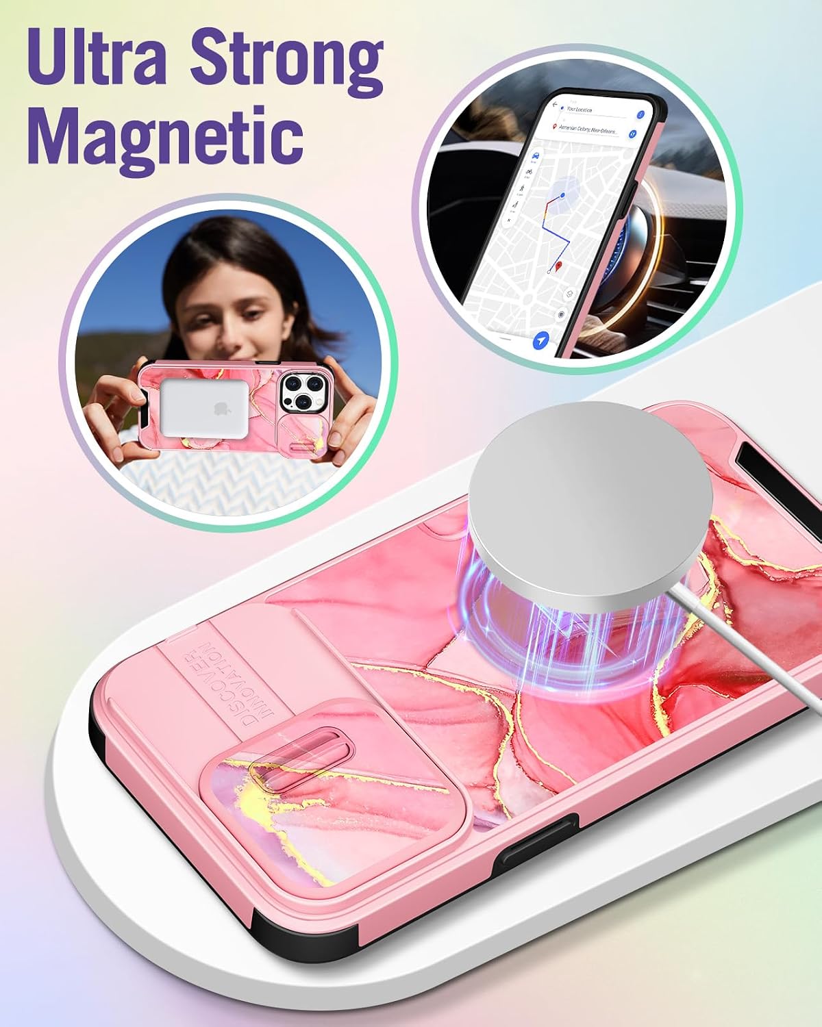 Buleens for iPhone 15 Pro Case 6.1 Inch - with Ring Stand & Camera Cover Aesthetic Cute Designed for Women Girls Pretty Teens Girly Fashion for Phone Case for iPhone 15 Pro Compatible with Magsafe image 4