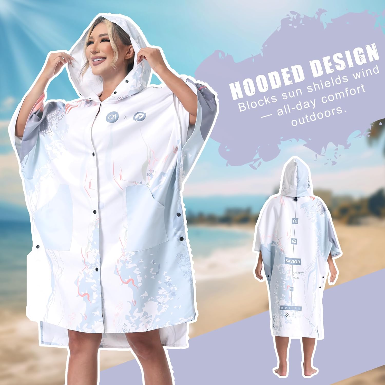 SAVIOR HEAT Surf Poncho, Hooded Swim Robe with Pocket Quick Dry Cover-Up Bath Towels for Men Women - Image 2