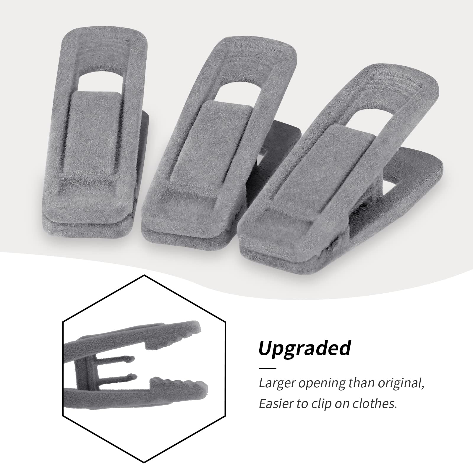 Tinfol Clip in velluto grigio, confezione da 80 clip in velluto per pantaloni, grande apertura per vestiti, clip floccata forte per dita, perfette per appendiabiti sottili in velluto