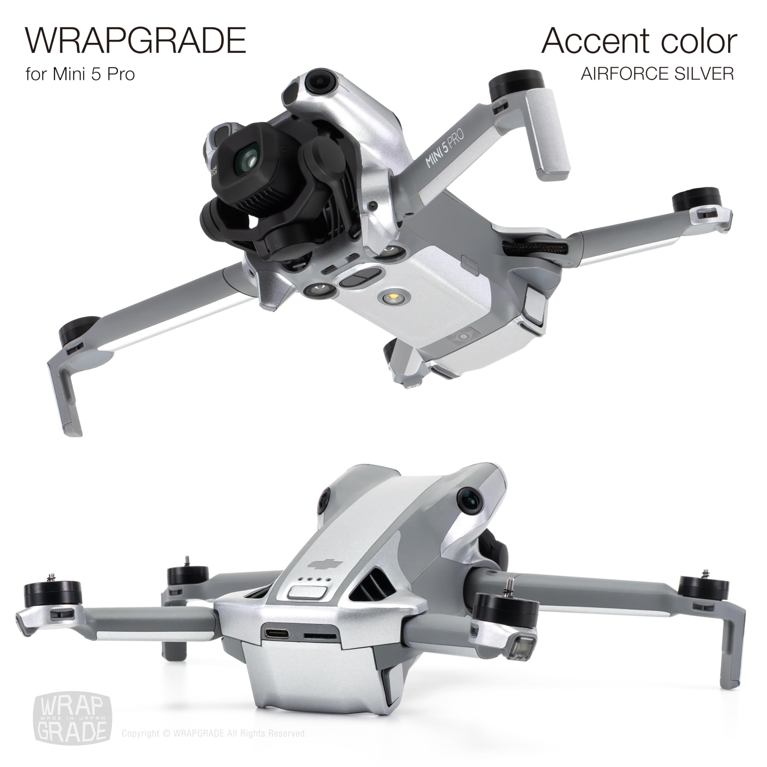 WRAPGRADE Skin Stickers Compatible with DJI Mini 5 Pro Accent Colour (Airforce Silver) - Image 4