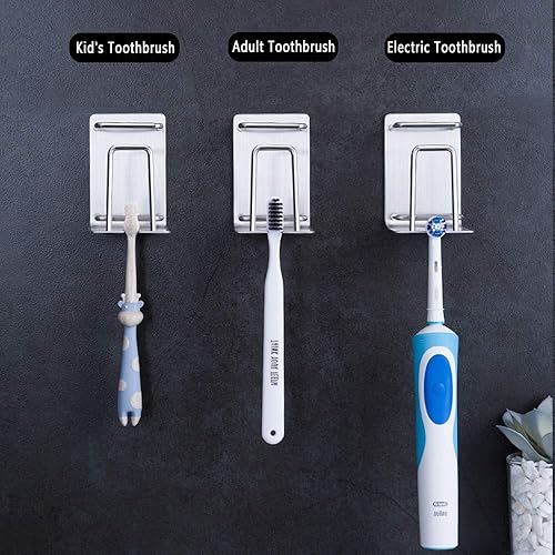 Miniatura 2 de HANZE Soporte para cepillos de dientes 304 de acero inoxidable adhesivo montado en la pared 3 en 1, soporte para cepillos de dientes, soporte para