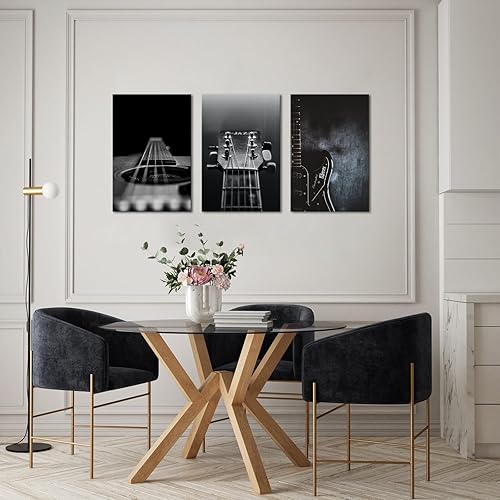 Miniatura 4 de LoveHouse Arte de pared de guitarra en blanco y negro, decoración de pared, instrumentos musicales, impresiones en lienzo de música rock, 16 x 24 x