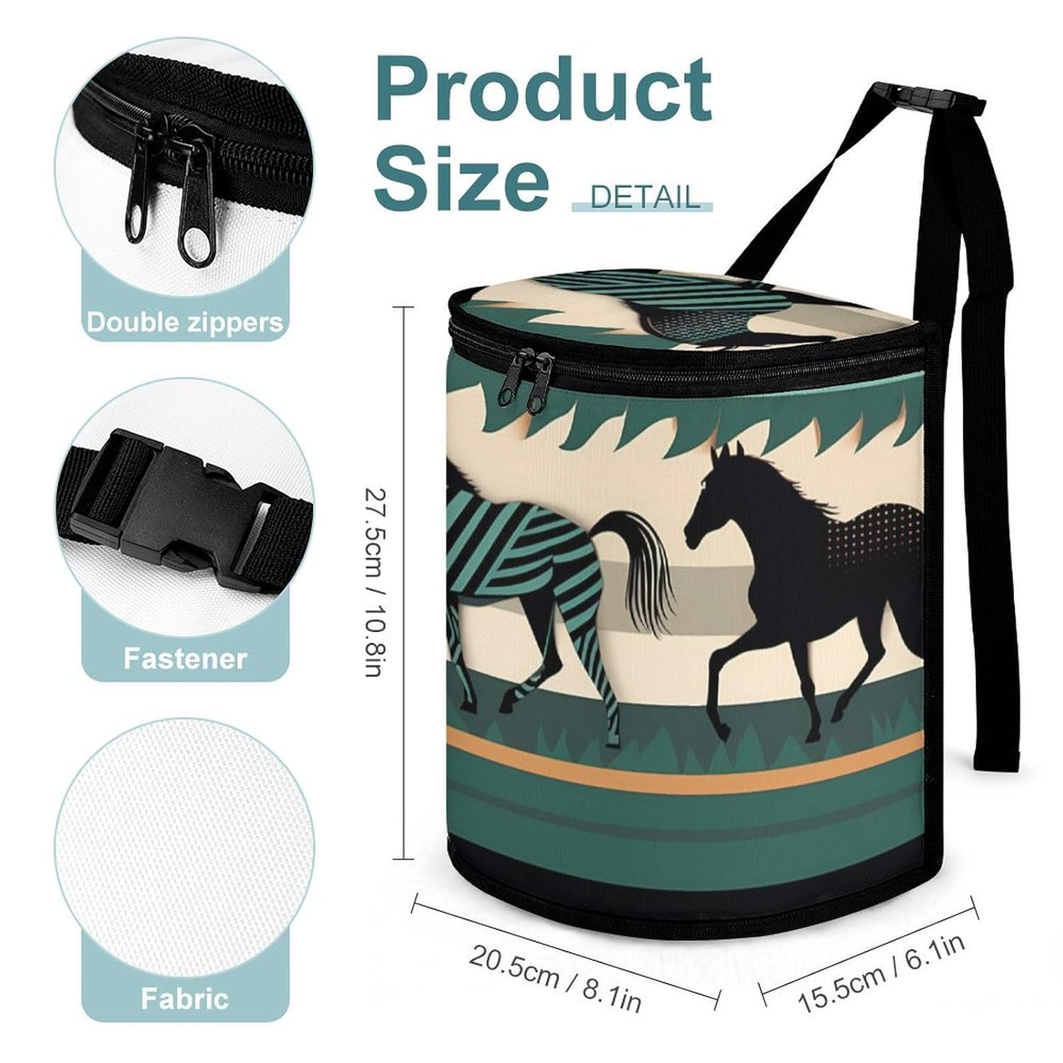 MUSM Leakproof Car Trash Can 2.5 Gallon, Durable Automotive Garbage Bag with Waterproof Liner, Horse Stripes Pattern Trash Bag for Car, Truck, RV & Bathroom