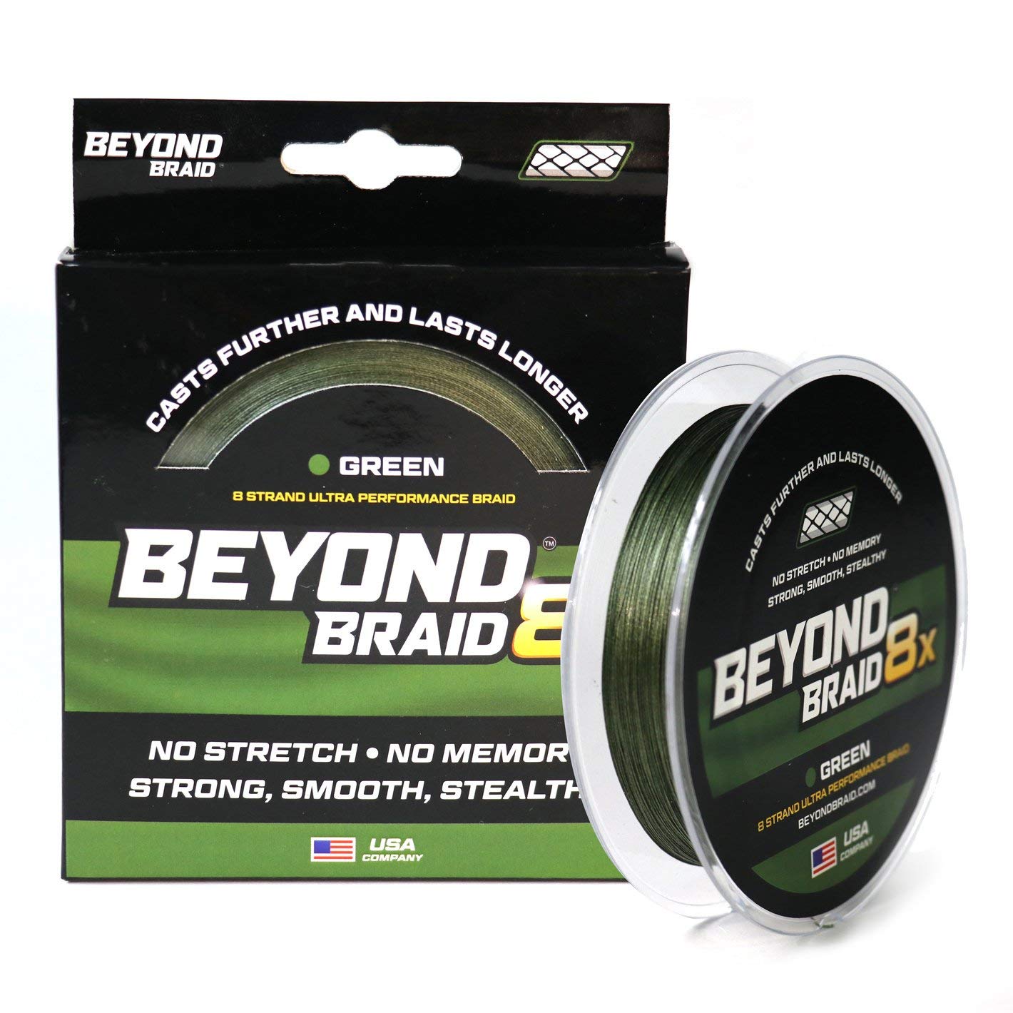 Beyond Braid Braided Fishing Line - Abrasion Resistant - No Stretch - Super Strong -Blue Camo, Moss Camo, White, Green, Pink, Blue, 4 Strand 8 Strand