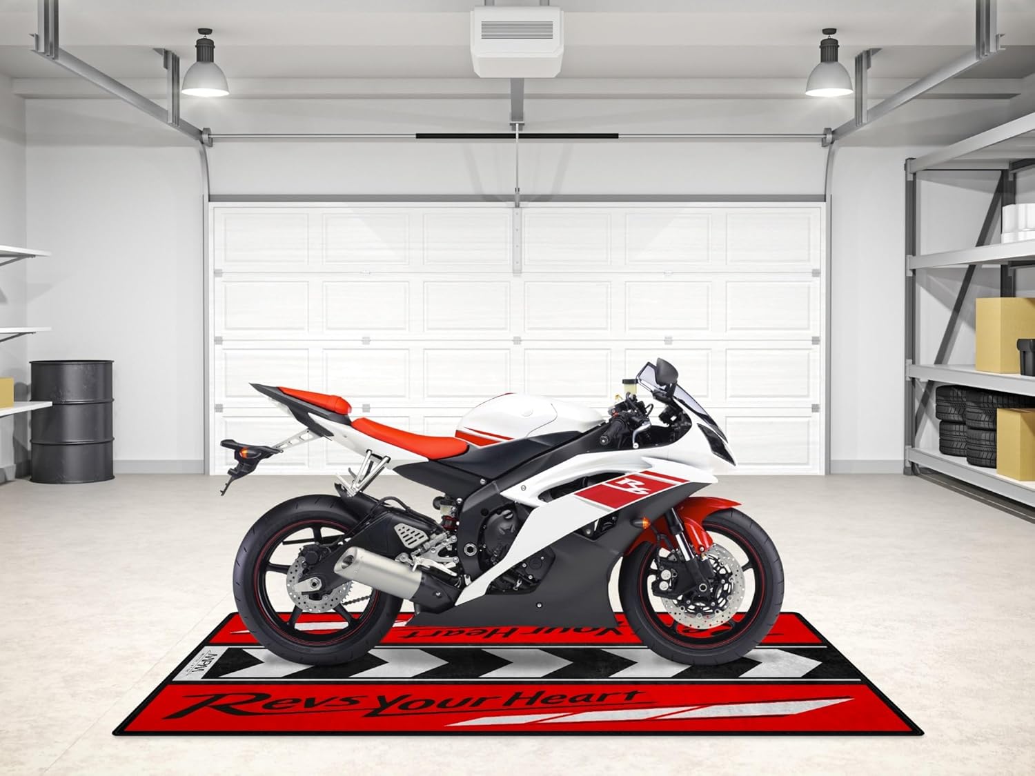 MPM Motorcycle Mat for Yamaha – Washable Non-Slip Oil & Water Resistant Parking Pit Mat for Garage, Showroom, Workshop Use | Red - Size 2: 102 x 47/260 x 120 cm