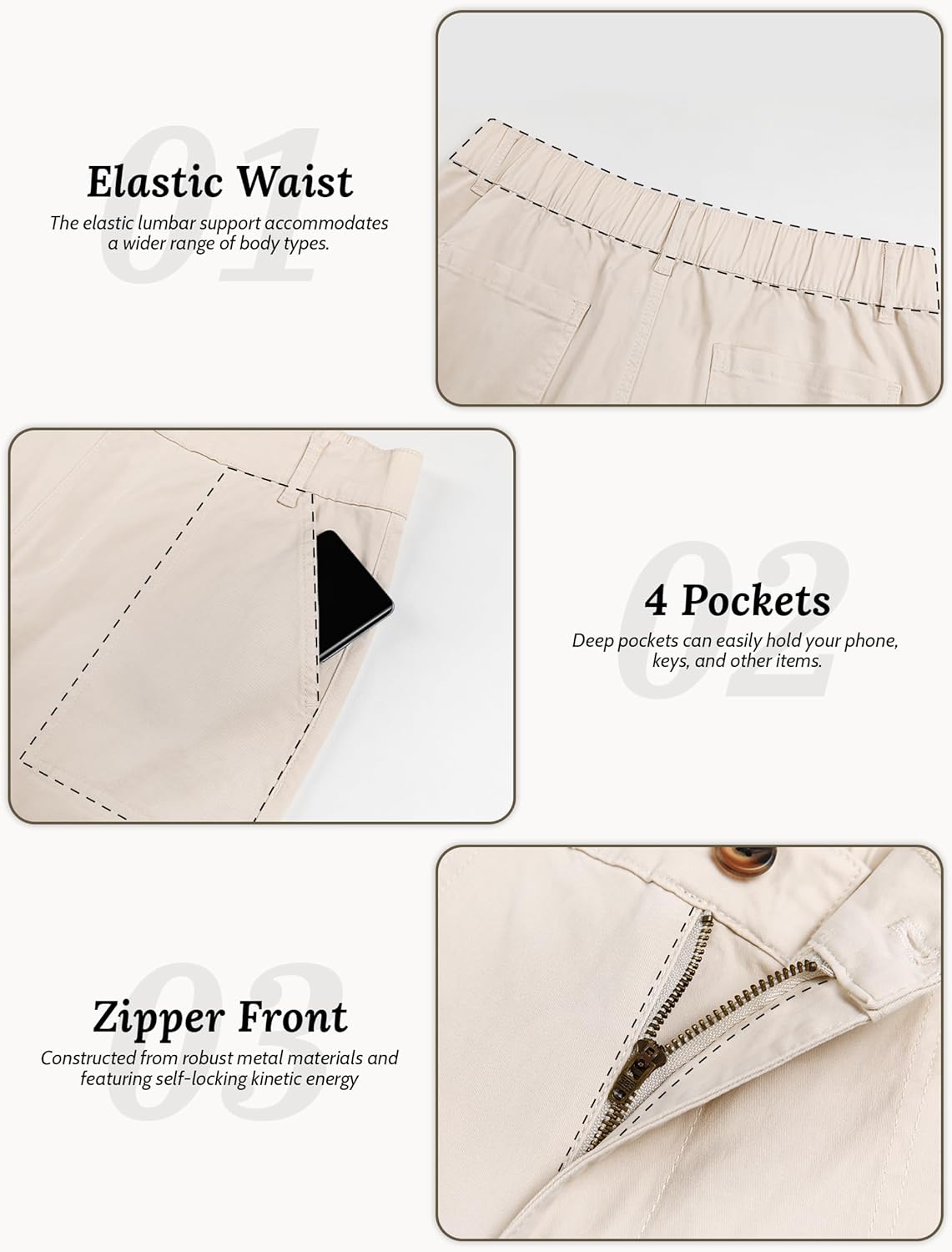 Eddoyee Womens Wide Leg Ankle Pants, High Waisted Straight Leg Stretch Casual Elastic Waist Cropped Pants - Image 4