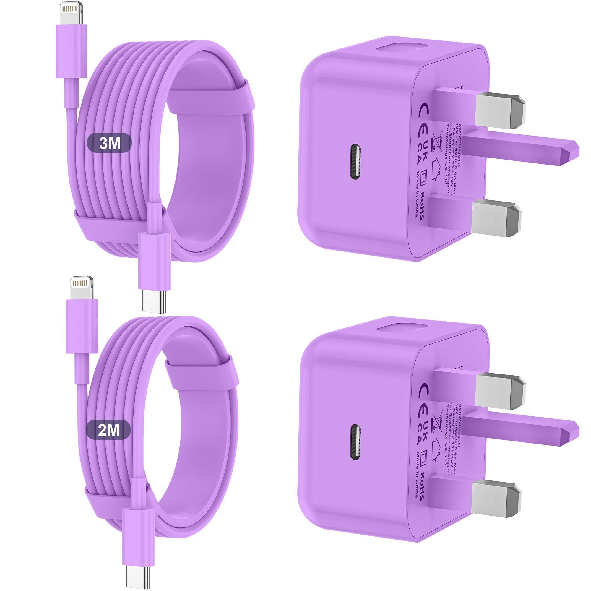 for iPhone Charger Fast Charge, 2Pack PD Fast Apple Charger UK USB C Plug With 2M&3M iPhone Fast Charger Cable [ MFi Certified] Lightning Cable for iPhone 14 13 12 11 Pro Max XS X 8 6, iPad — view 9