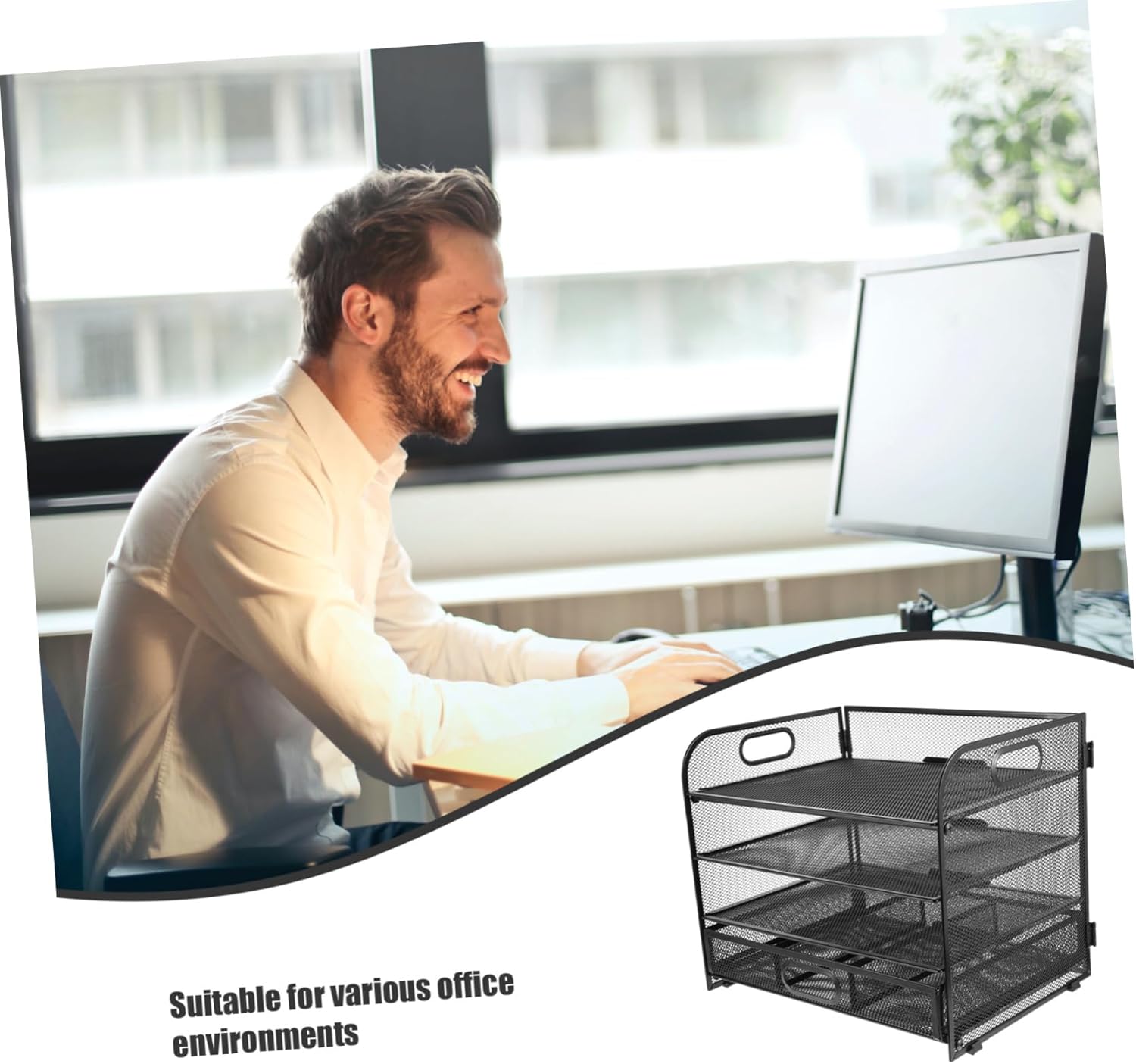 Metal File Organizer with Four Multi-Functional Desktop Document Rack for Office and Home Standing Shelf Unit for Efficient File and Magazine Storage