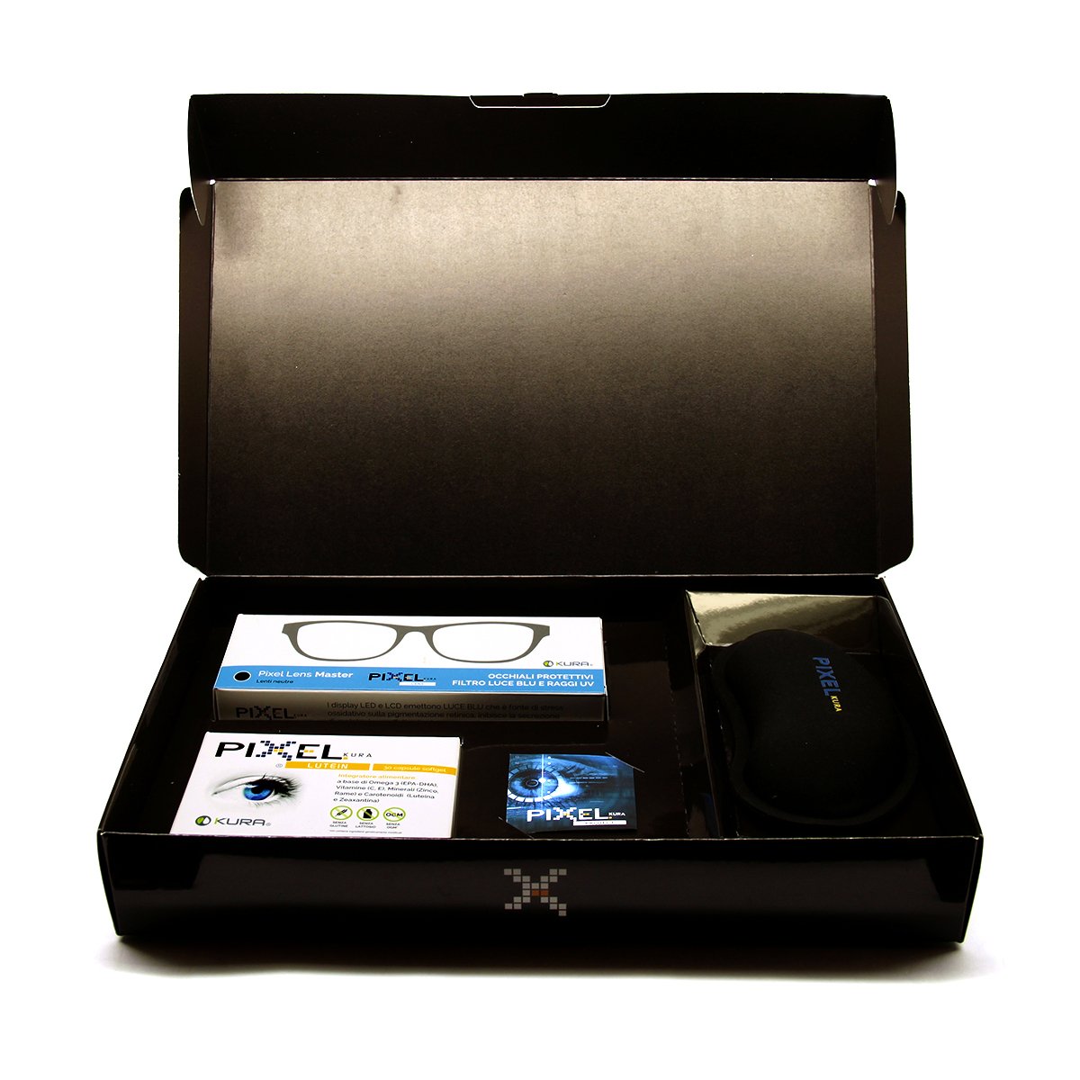 Pixel Gaming Pack, Soluzione per Il Gamer: Minor Stanchezza e Affaticamento, Protezione Occhi Grazie a Occhiali con Filtro Luce Blu e Raggi UV, Poggiapolso Ergonomico, Integratore Occhi. novità!!