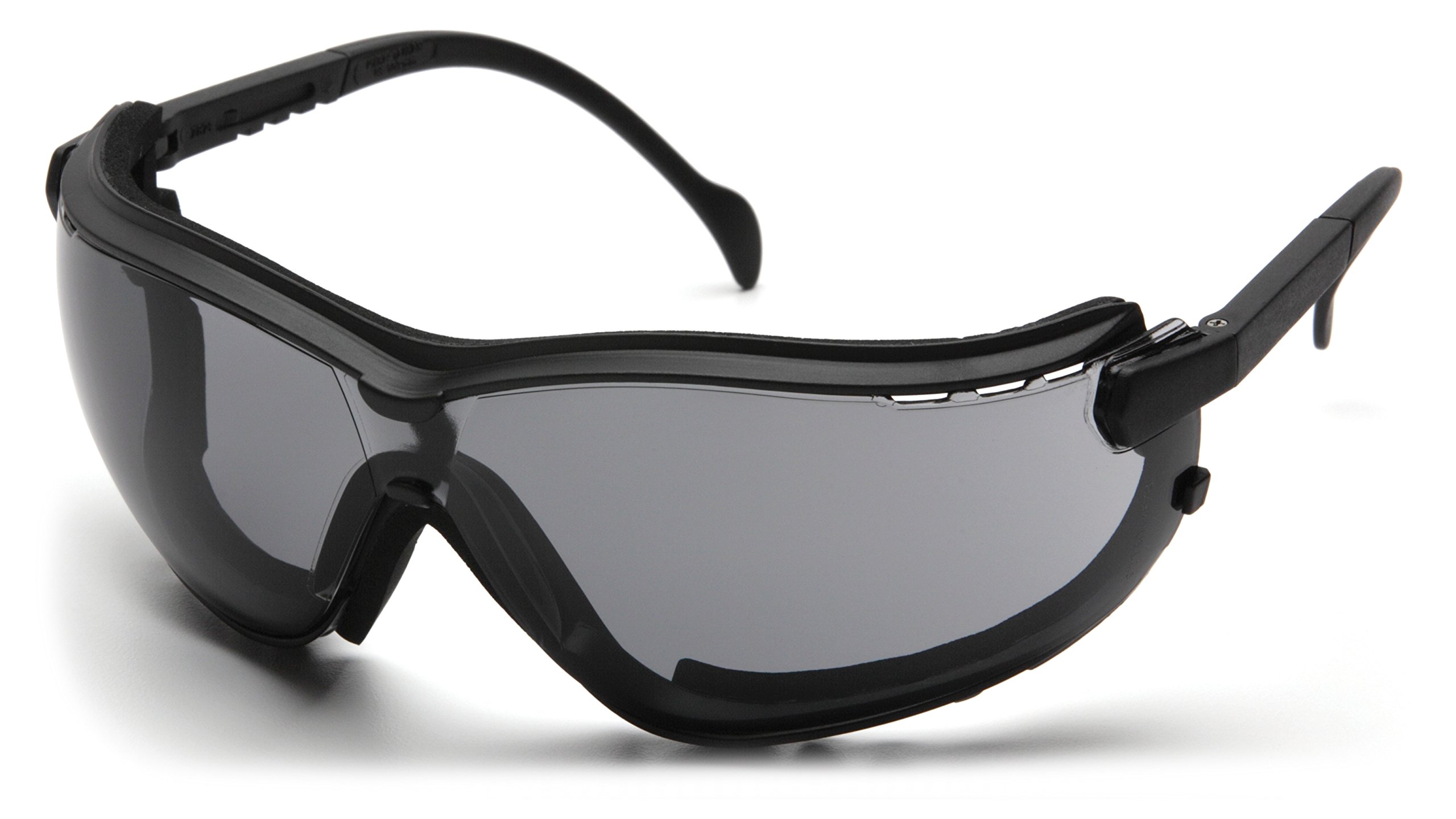 Pyramex V2G Schutzbrille, schwarzer Rahmen, bernsteinfarbene Antibeschlag-Linse