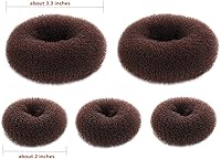 Vista 4 de Juego de 5 piezas para hacer moños en forma de dona, color marrón oscuro estilo anillo (2 grandes y 3 pequeños)
