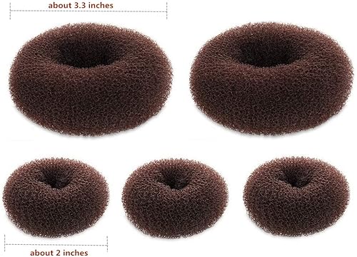 Miniatura 9 de Juego de 5 piezas para hacer moños en forma de dona, estilo anillo (beige, 2 grandes y 3 pequeños)