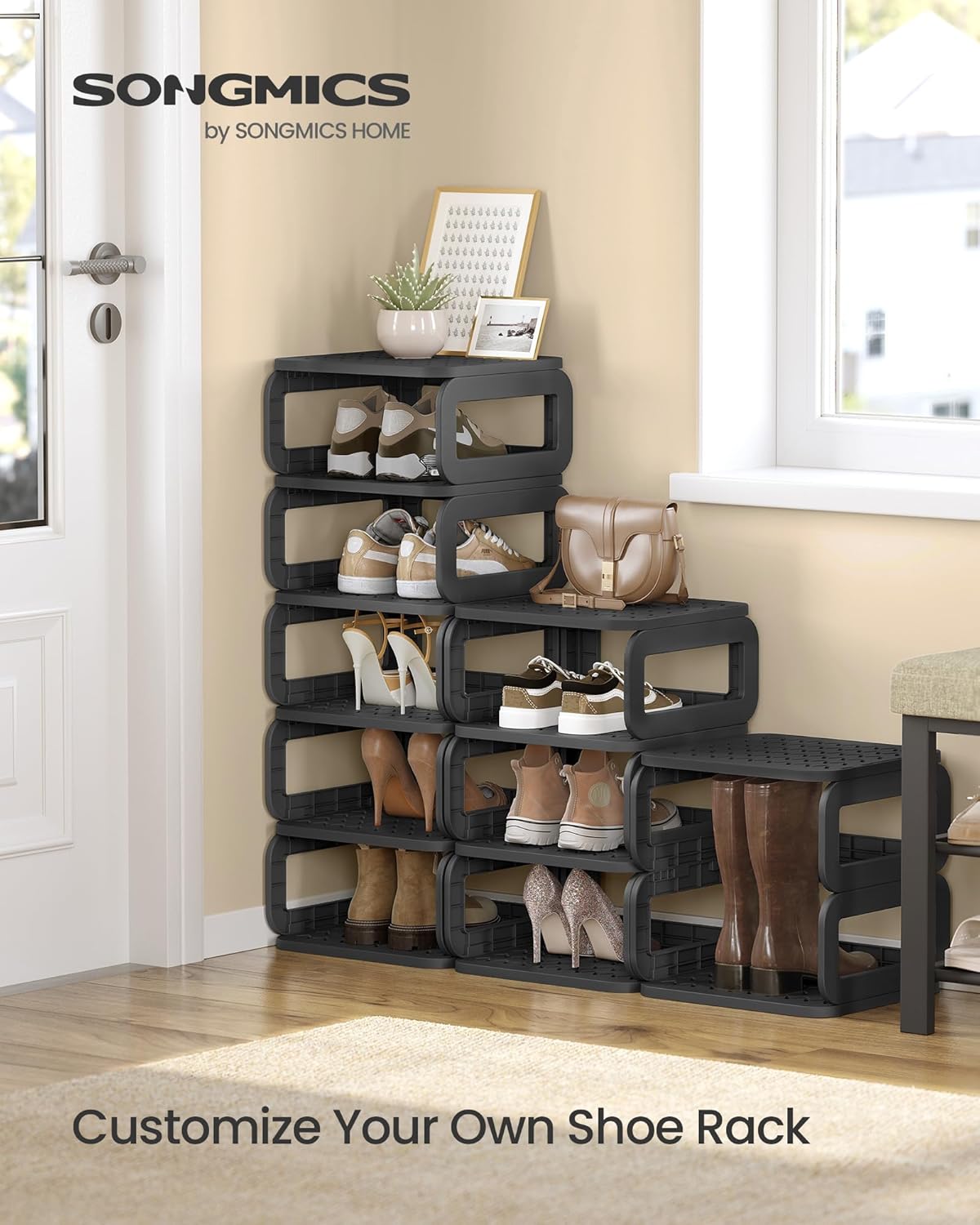 SONGMICS Shoe Rack, Shoe Organizer, 12 Shelves, Shoe Storage, Narrow Shoe Shelf, Open Shelf for Entryway, Living Room, Bathroom, Space-Saving, Ink Black ULPC038B01
