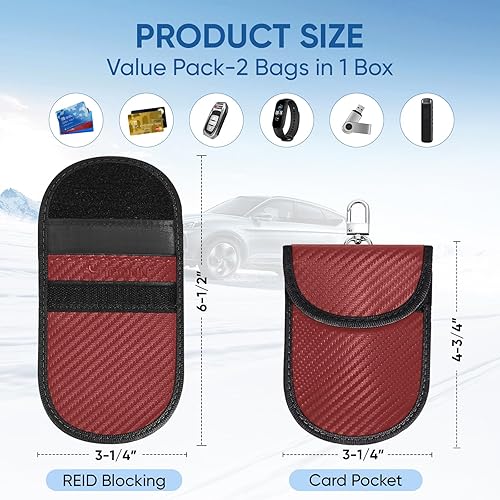 Vista 65 de TICONN Faraday - 2 bolsas para llavero, protector de jaula Faraday de 3.5 x 5.0 pulgadas, bloqueo de señal RFID para automóvil, bolsa antirrobo Negro