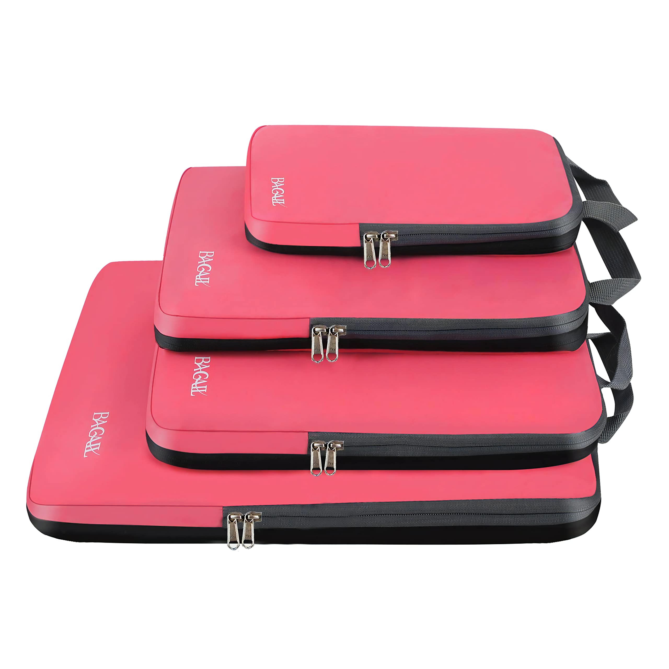 BAGAIL 4 Set/6 Set/8 Set Compression Packing Cubes Travel Accessories Expandable Packing Organizers (Cloth Pattern, 4-Coral)