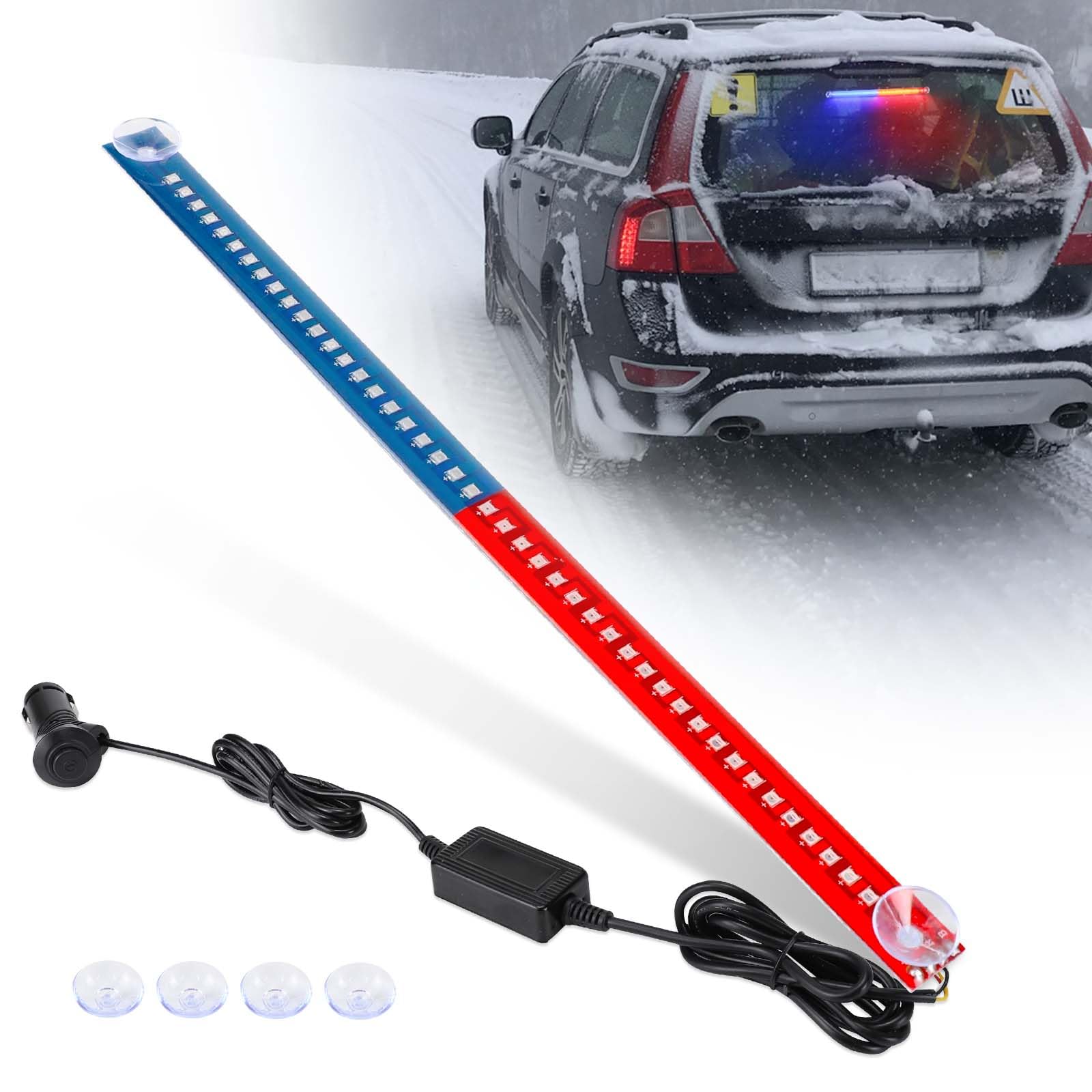 12Inch Mini Emergency Strobe Lights, Red Blue 44 LED Warning Flashing Safety Dash Front/Rear Windshield Lights for Construction Vehicles Trucks