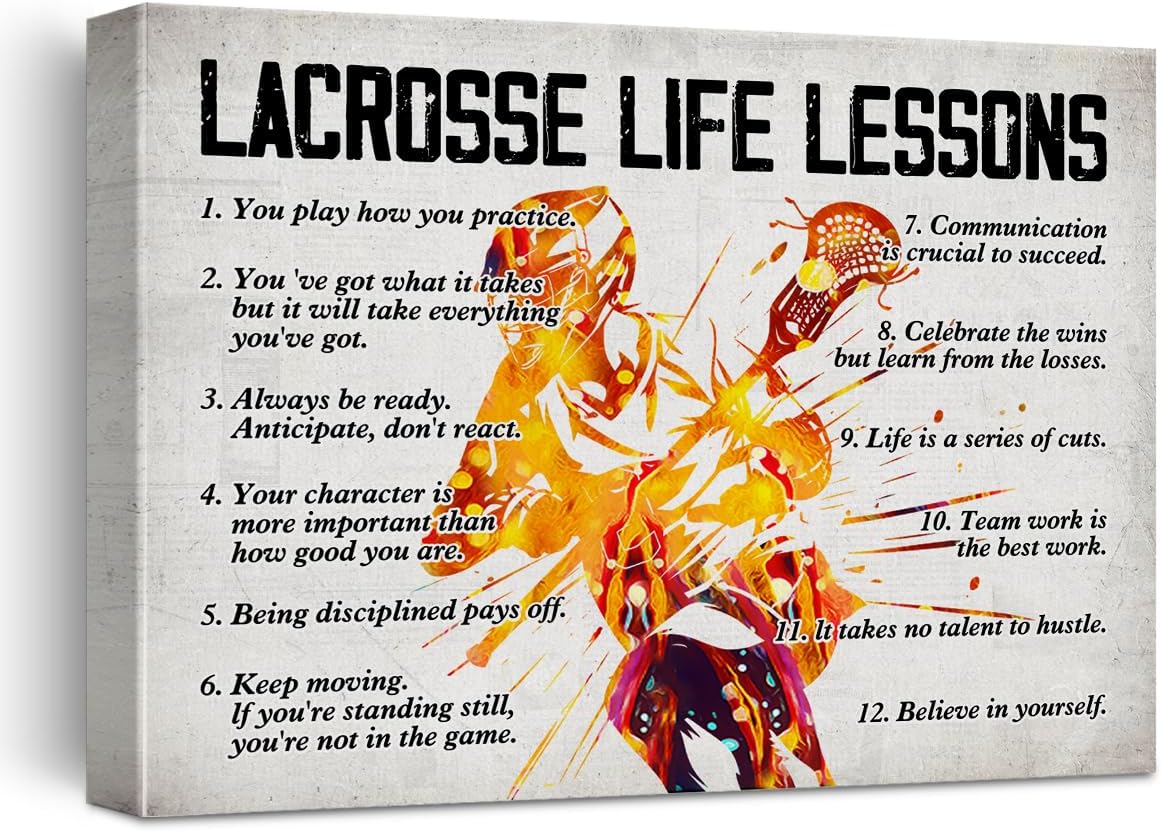 Lacrosse Canvas Wall Art for Home Decor, Lacrosse Life Lessons Motivational Posters Canvas Print Painting Ready to Hang Gifts - Easel & Hanging Hook 12x15 Inch