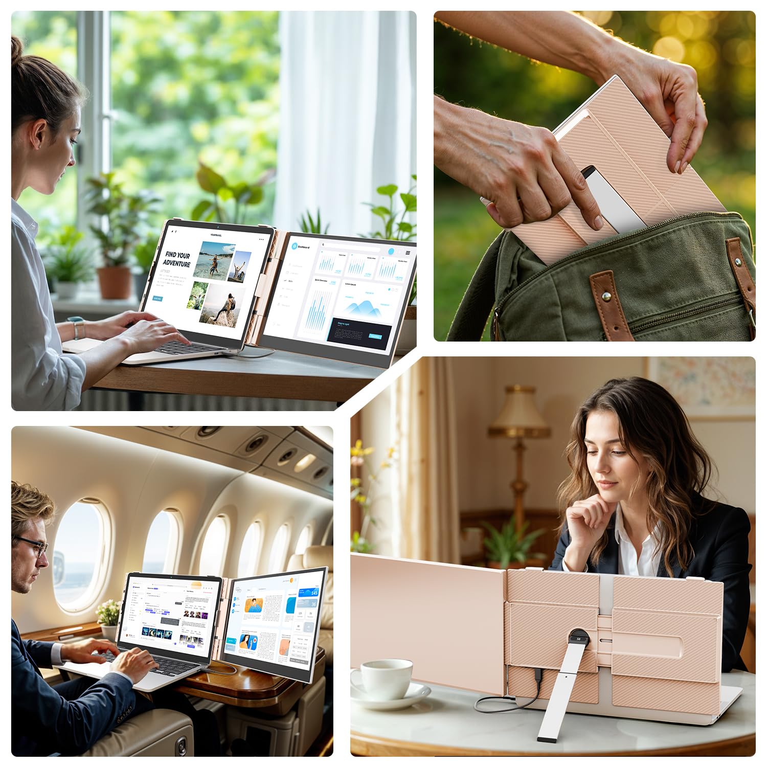 Teamgee 14.1" Monitor portatile color oro rosa - Schermo esterno ultra sottile 1080P per laptop con supporto di alta qualità. Compatibile con laptop13”-17" Mac/Wins/DeX, 0,6 kg (Dual 14.1")