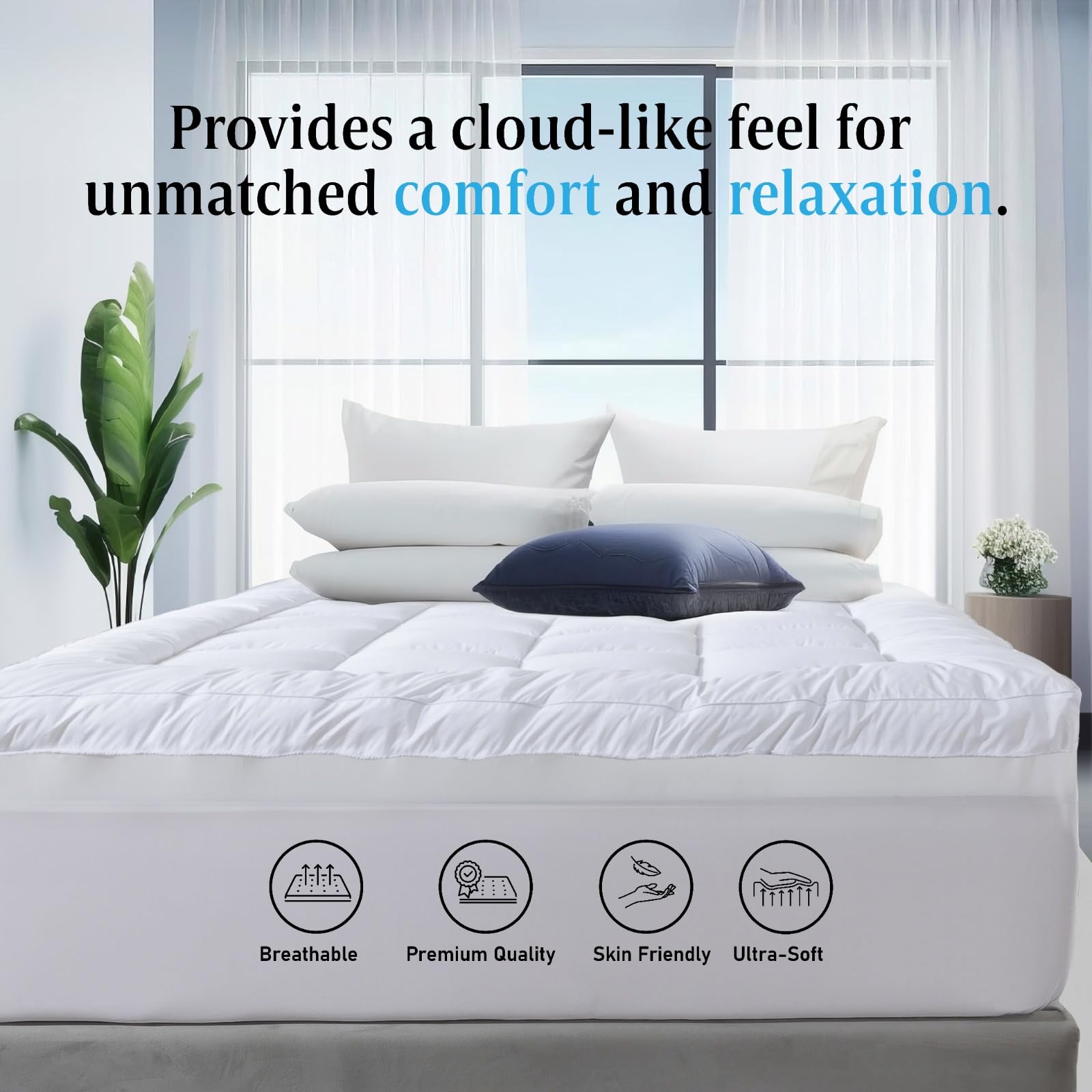 VL - Cubrecolchón tamaño King de 1400 g/m², acolchado extragrueso, protector de colchón suave y transpirable para una comodidad de sueño de lujo (King - 152 x 200 cm)