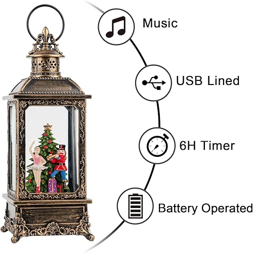 Miniatura 2 de Linterna de cascanueces de globo de nieve de Navidad, cascanueces con iluminación musical y bailarina, linterna de agua con remolino brillante,