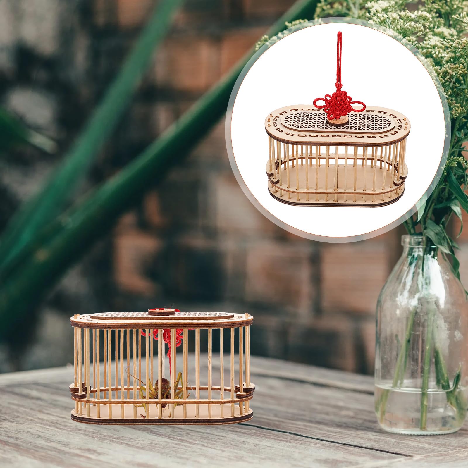 Levemolo Jaula de Madera Portátil para Grillos y Insectos, Diseño Ovalado Doble Compartimento, Transporte y Observación para Actividades al Aire Libre y Educativas — view 7