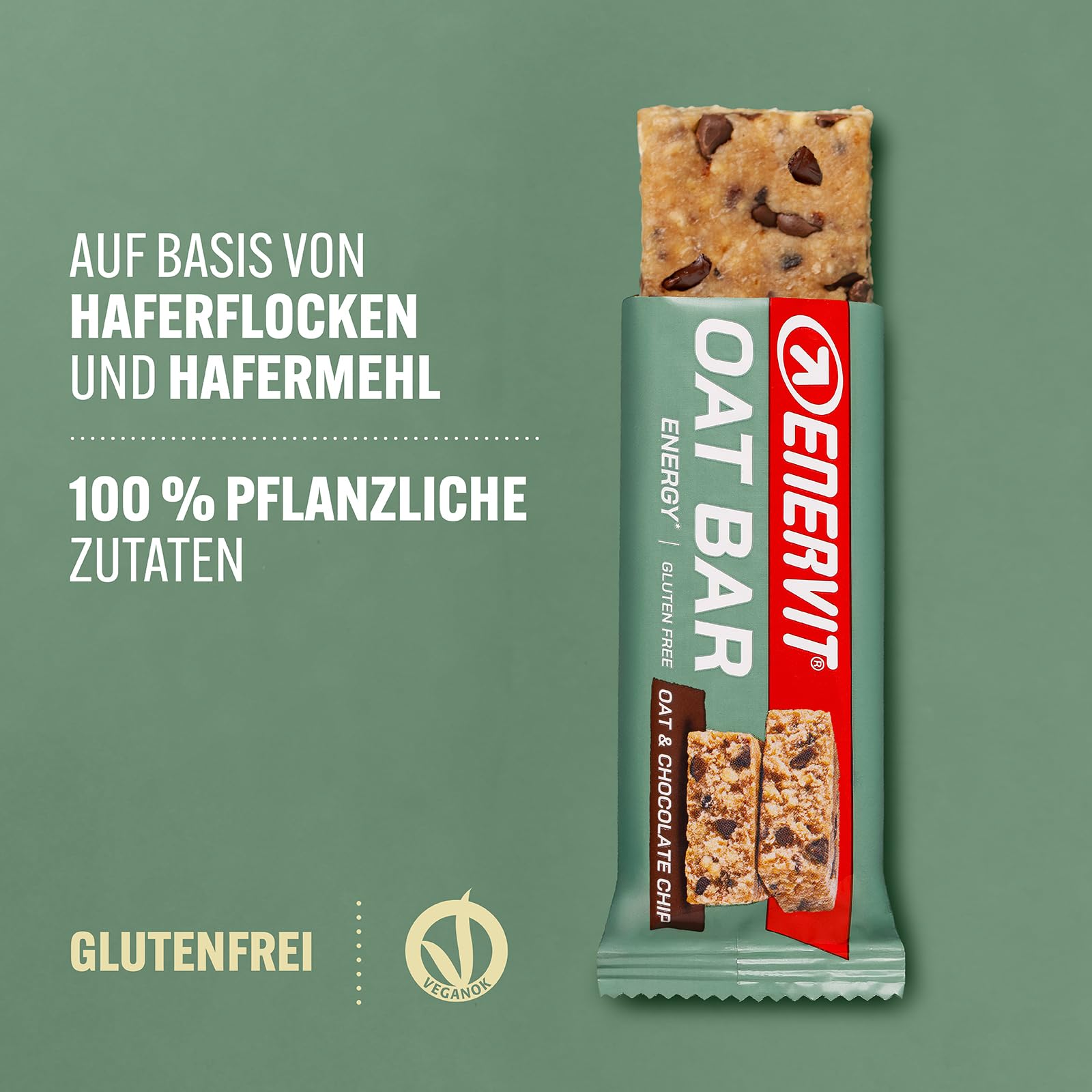 Enervit, Oat Bar Oat & Chocolate Chip, Hafer-Riegel Ohne Gluten mit Zartbitterschokoladen-Stückchen, mit Vitamin B1, Energiesnack für Outdoor-Sport und Freizeit, 25 Riegel à 50 g