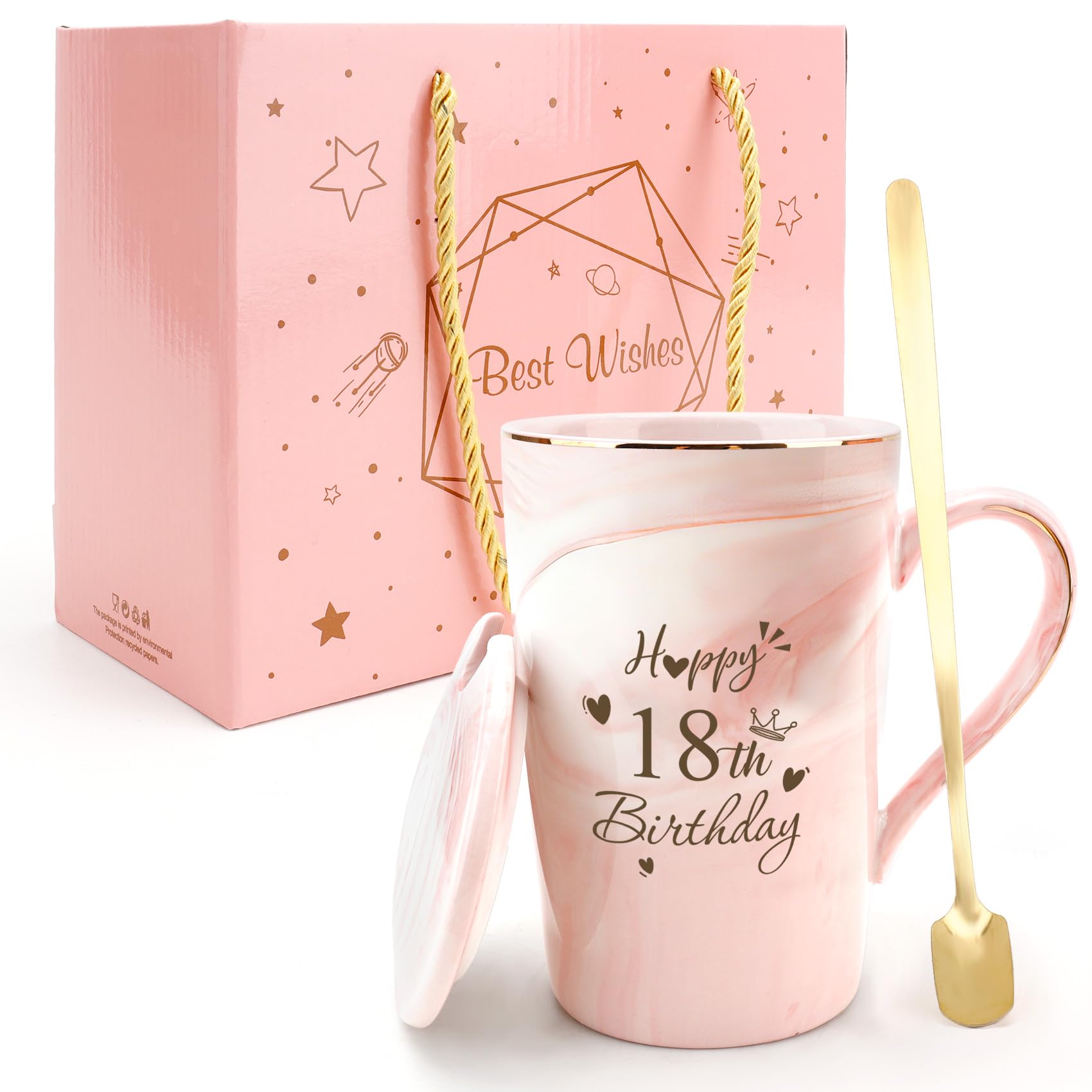 18th Birthday Gifts for Girls 14Oz Pink Ceramic Mug for 18 Year Old Woman 18th Birthday Presents for Girls 2008 Bday Present 18th Bday Gifts for Daughter Aunt Sister Friend Niece Girlfriend Bff