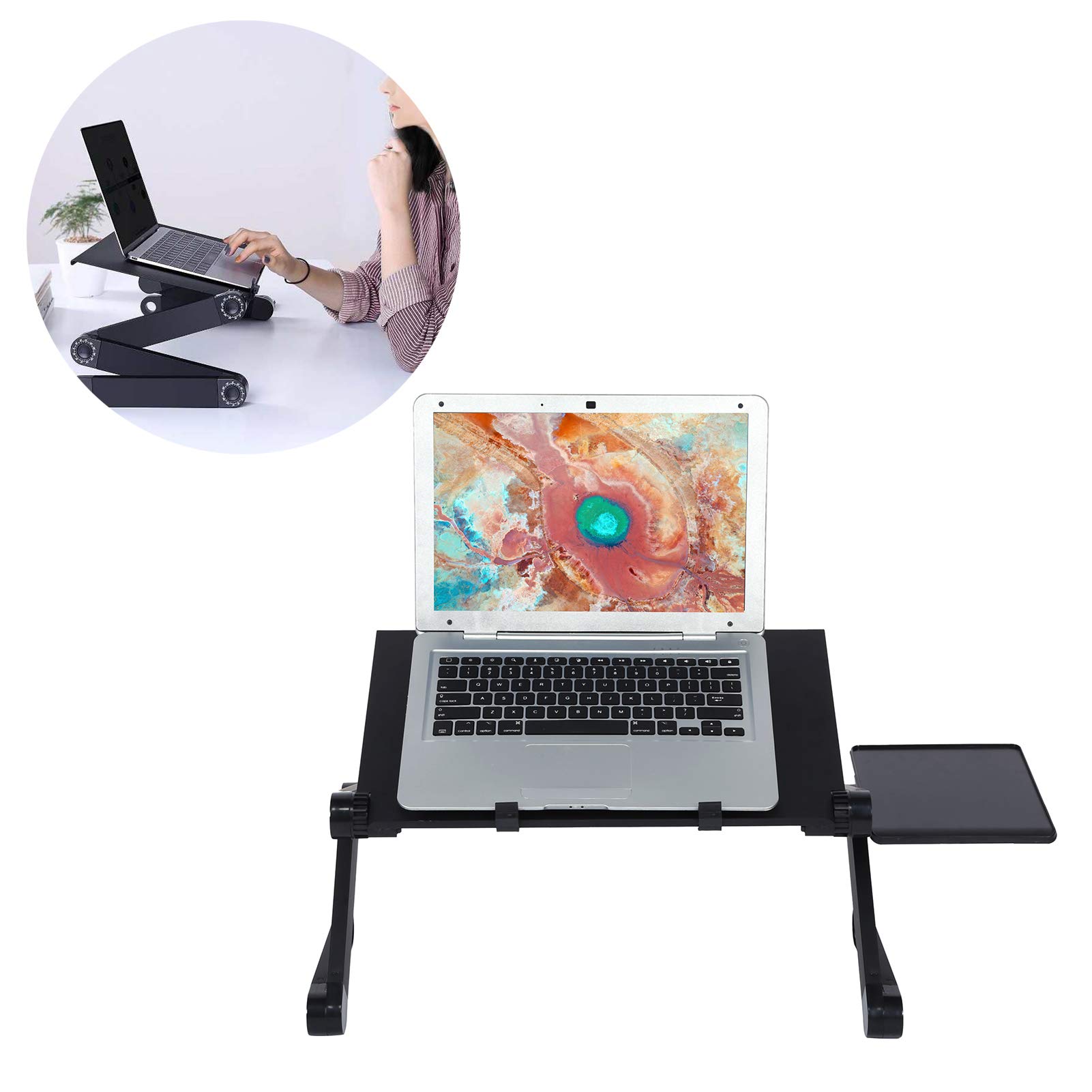Domary Supporto per Laptop Pieghevole con Ripiano per Mouse Regolabile Uso in Ufficio Domestico - Lega di Alluminio Resistente 42x26 Cm