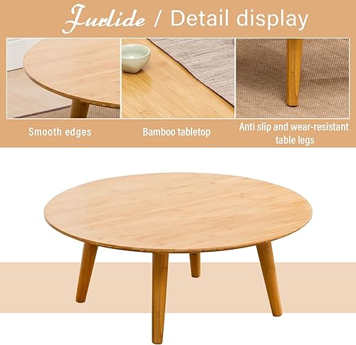 Miniatura 4 de Mesa de centro redonda de bambú, mesa de estilo japonés bajo para sala de estar, mesa de centro circular de mediados de siglo, mesas auxiliares