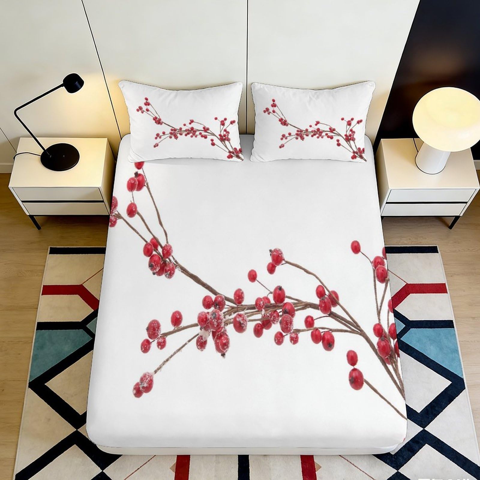 Jqzkxnhpbr Style-5 3D Printed Red Blossom Fitted Sheet Microfiber Soft Breathable Branch Pattern Bed Cover For Bedroom Dorm Decor 90X200x25cm