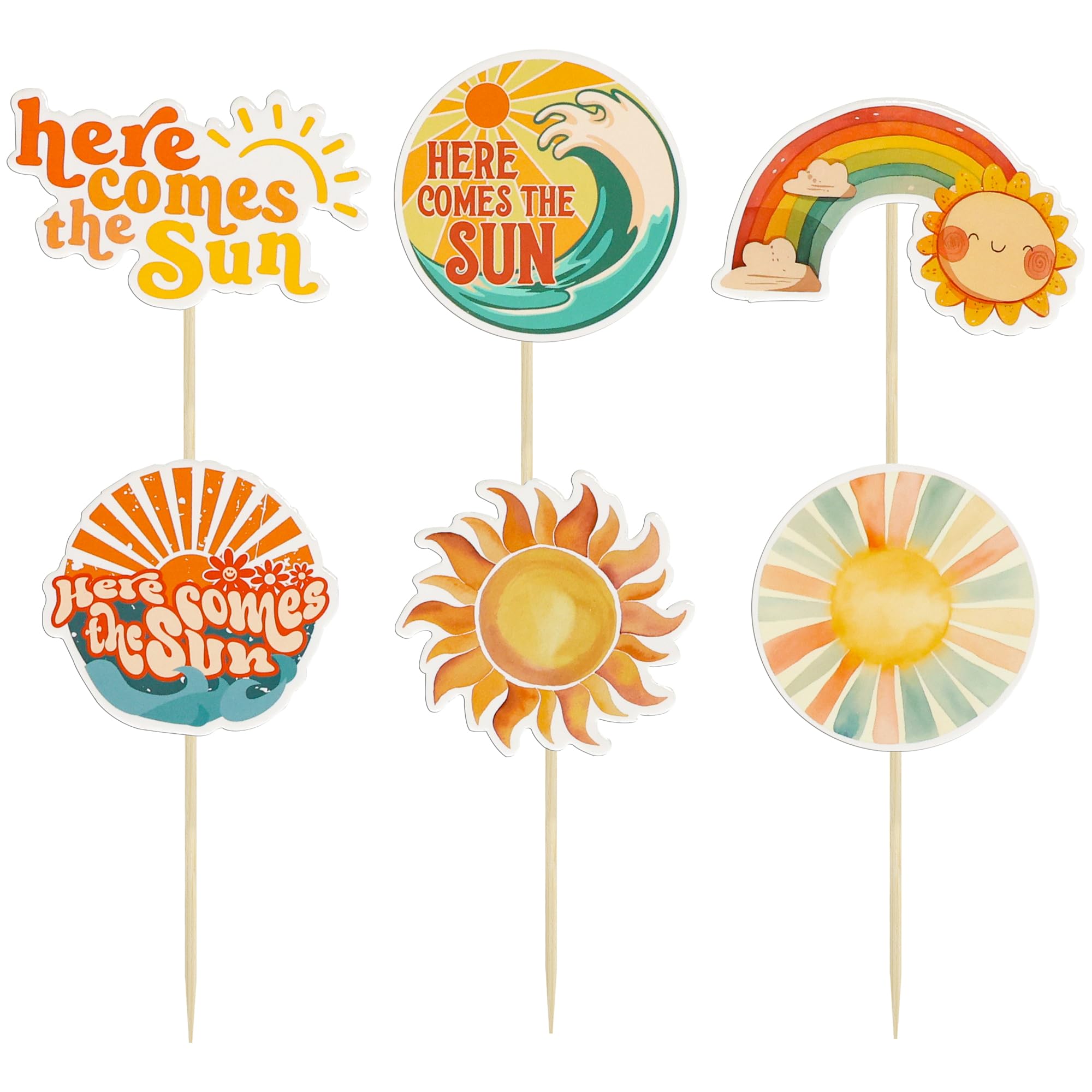 Ephlyn 36Pcs Here Comes the Son Cupcake Toppers Baby Shower Sun Cupcake Toppers Sunshine Cake Decorations for Sun Theme Baby Shower Birthday Wedding Party Decorations