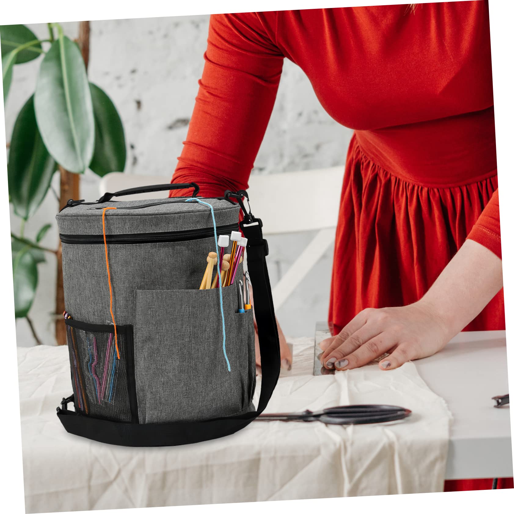 HANABASS Borsa Porta Gomitoli Manico, Organizer Cilindrico per Filati