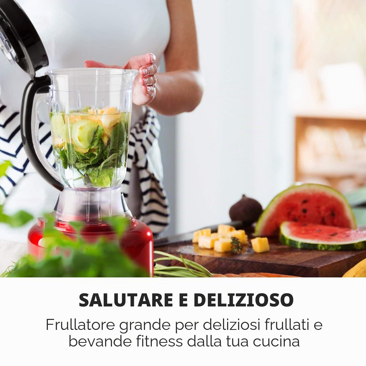 Klarstein Luca - Mixer Multifunzione, Food Processor, 1000 Watt, Regolazione Libera, 6 Modalità, Senza BPA, 3 L, Misurino da 3 l, Spatola, Rosso