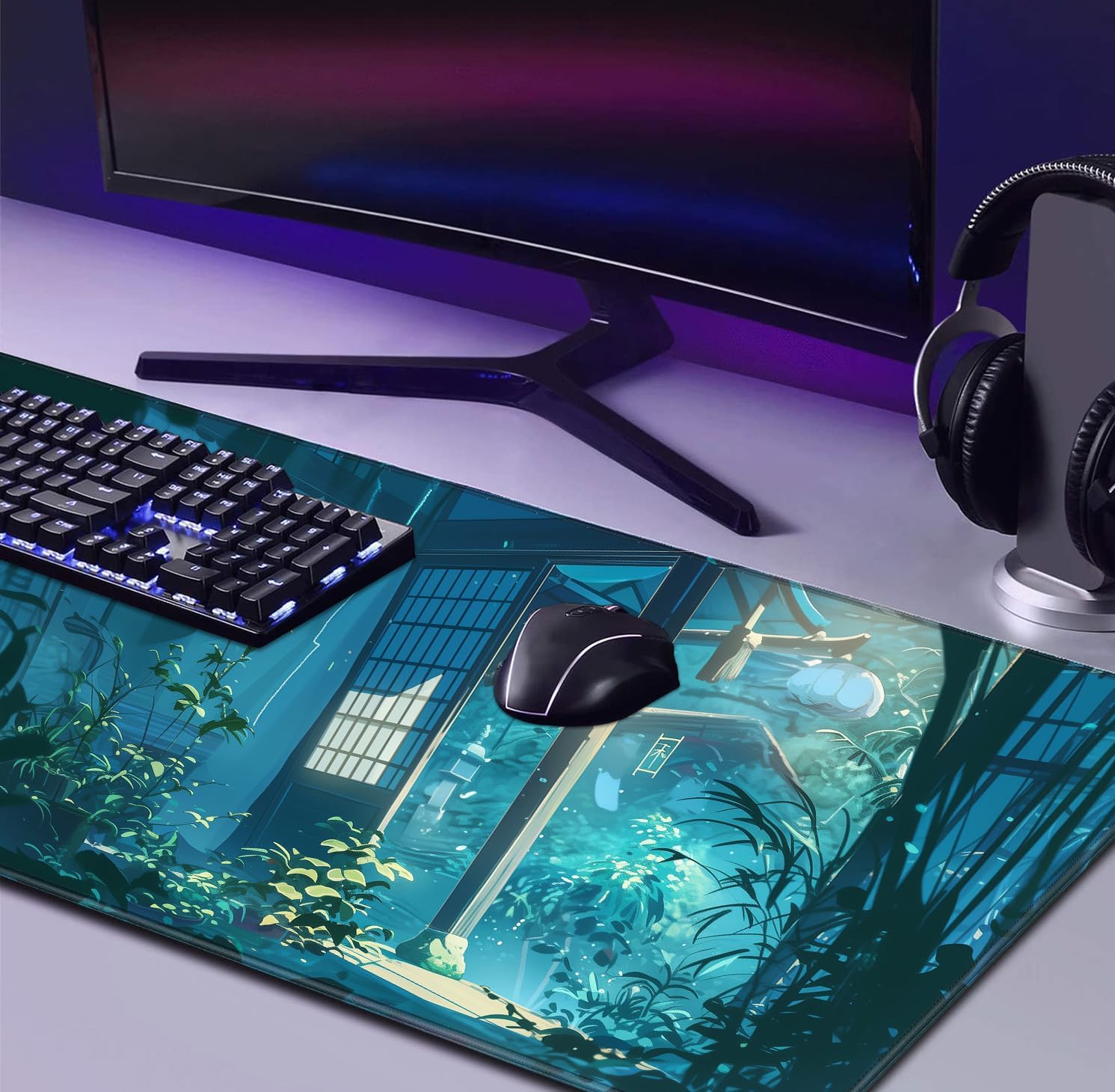 Anime Tropical Plants XL Extended Game Keyboard Pad, Women's Office Decoration Laptop Keyboard Pad 35.4 x 15.7 x 0.12 Inches
