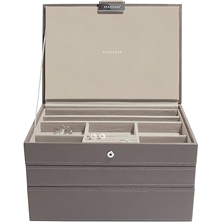 Stackers Black Classic Medium Jewellery Box, Set Of 3