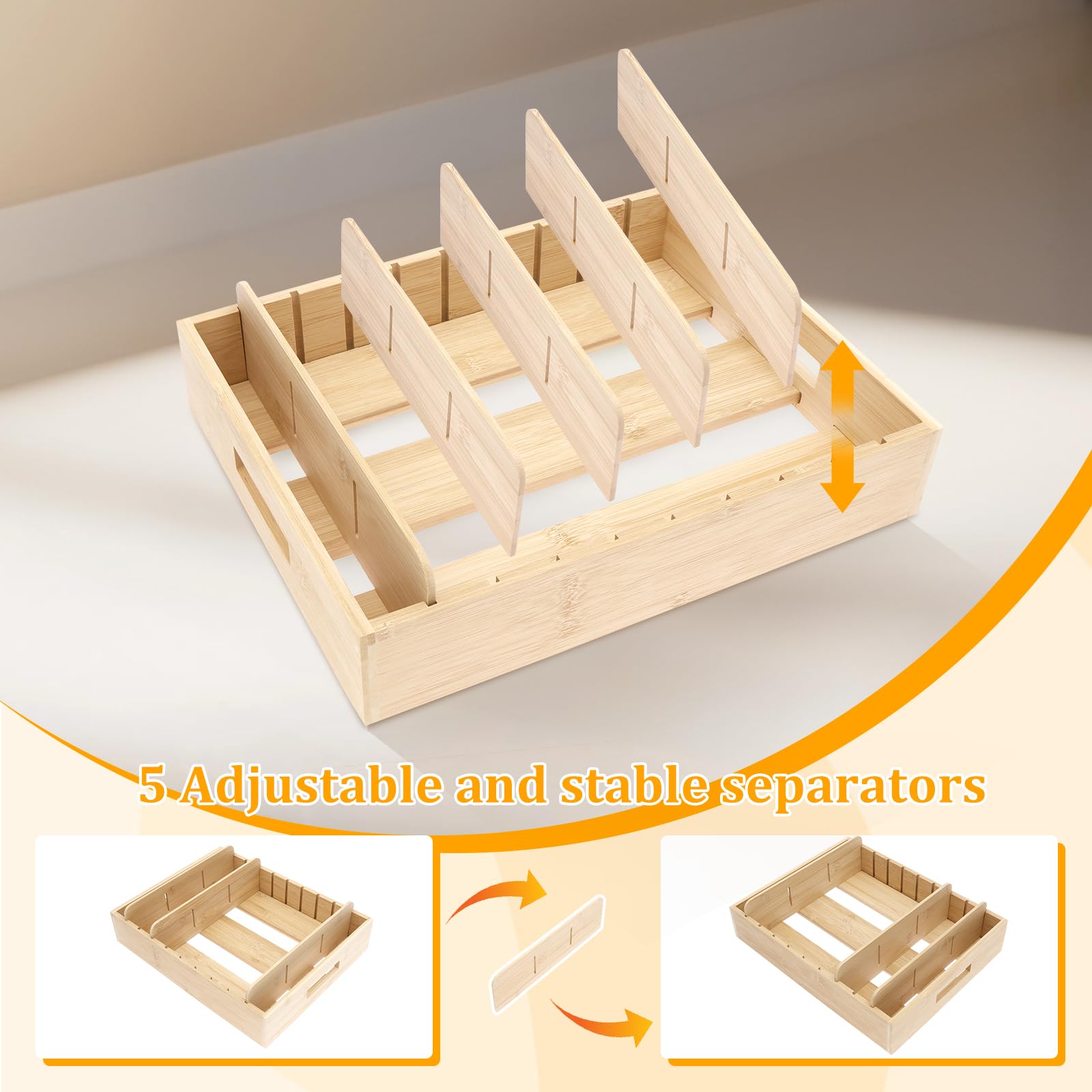 Lot de 2 supports de couvercle en bambou avec 5 compartiments chacun