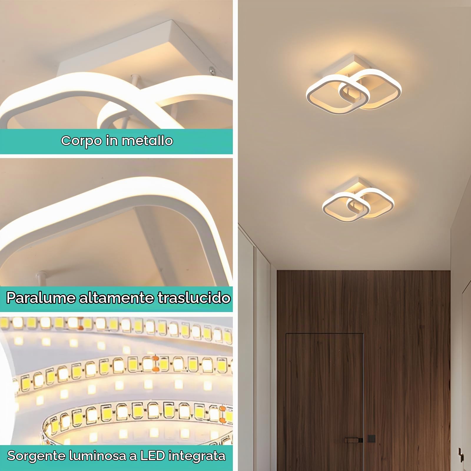 2 Pezzi Plafoniera LED Soffitto Moderna 22W Lampada da Soffitto
