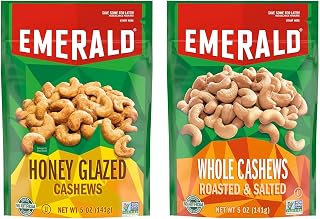 Emerald Nuts Combo (Variety Pack) Featuring Whole Cashews & Honey Glazed Cashews | 5 Oz Resealable Bags | Kosher Certified, Non-GMO, Contains No Artificial Preservatives, Flavors or Synthetic Colors