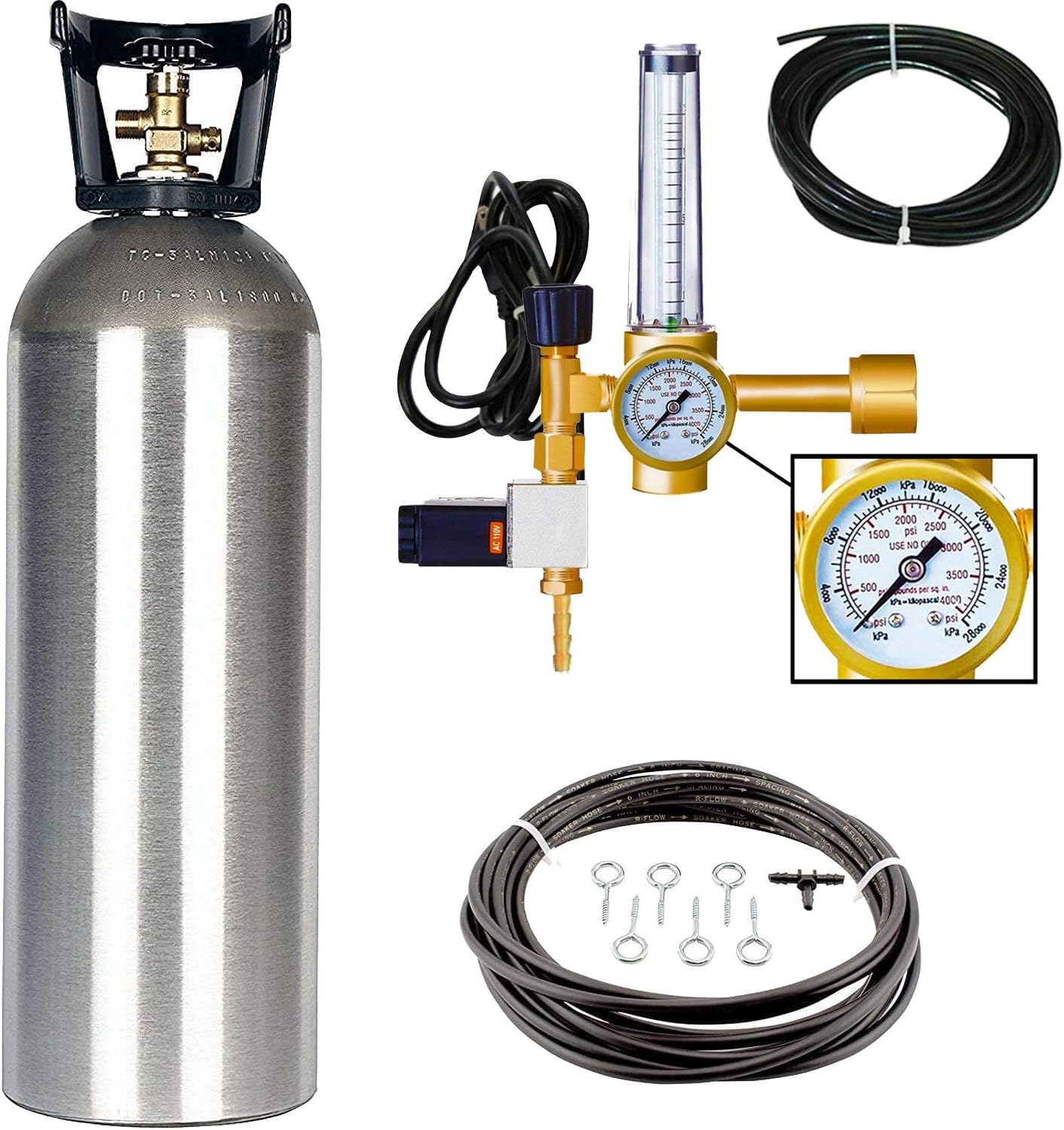 Hydroponic CO2 Enrichment Kit | Includes 20 lb Aluminum CO2 Tank, Carbon Accelerator C02 Regulator, and Active Air Rain System to Shower Your Plants with CO2