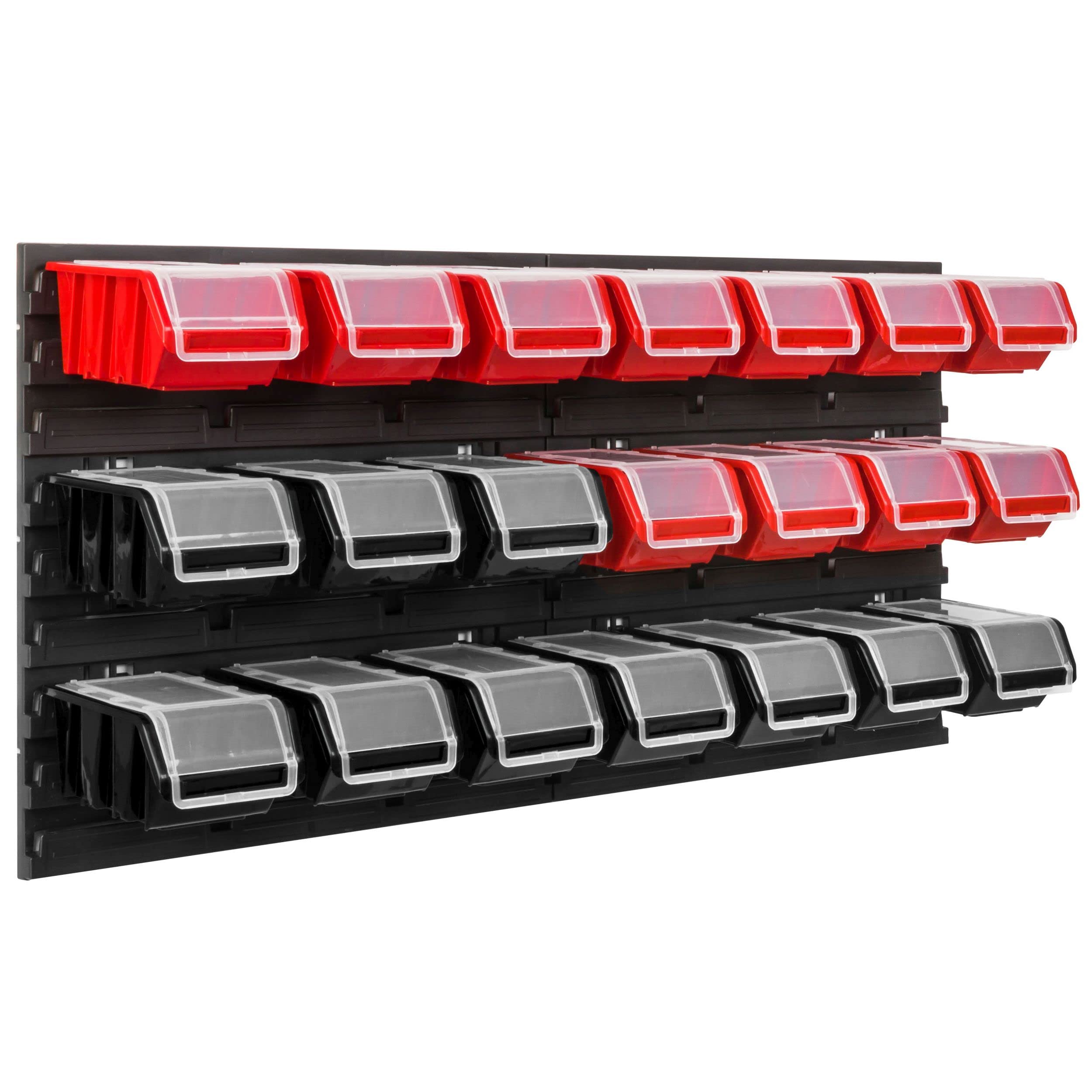 Étagère d'atelier 78 x 39 cm 21 pièces Étagère murale avec boîtes empilables Plaques murales extra forte étagère de rangement murale perforée pour véhicules chauds Étagère de garage (rouge noir)