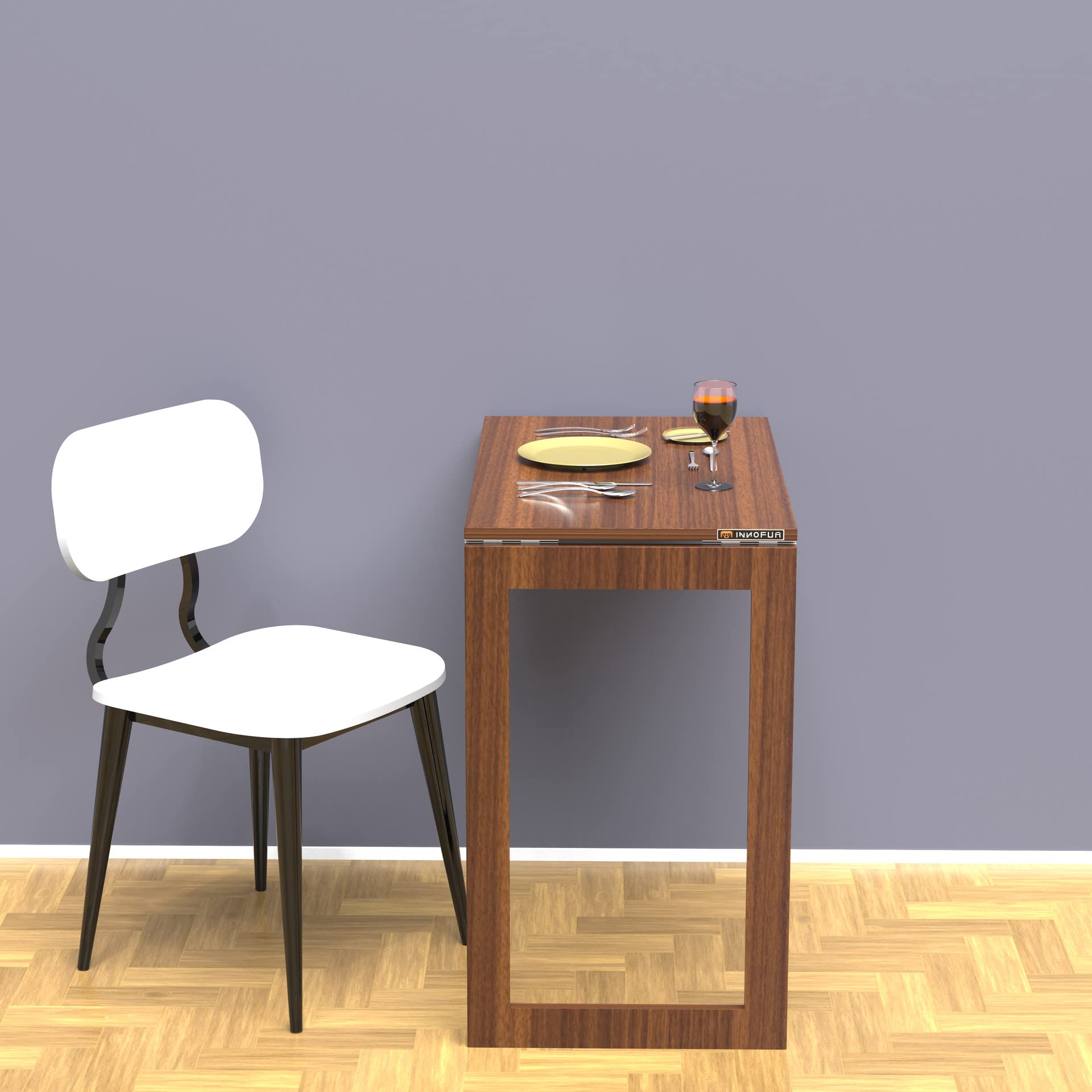 InnoFur Alice Wall Mounted Folding Dining & Study Table - Laptop & Utility Table (Brown, Small 75CM x 45CM)