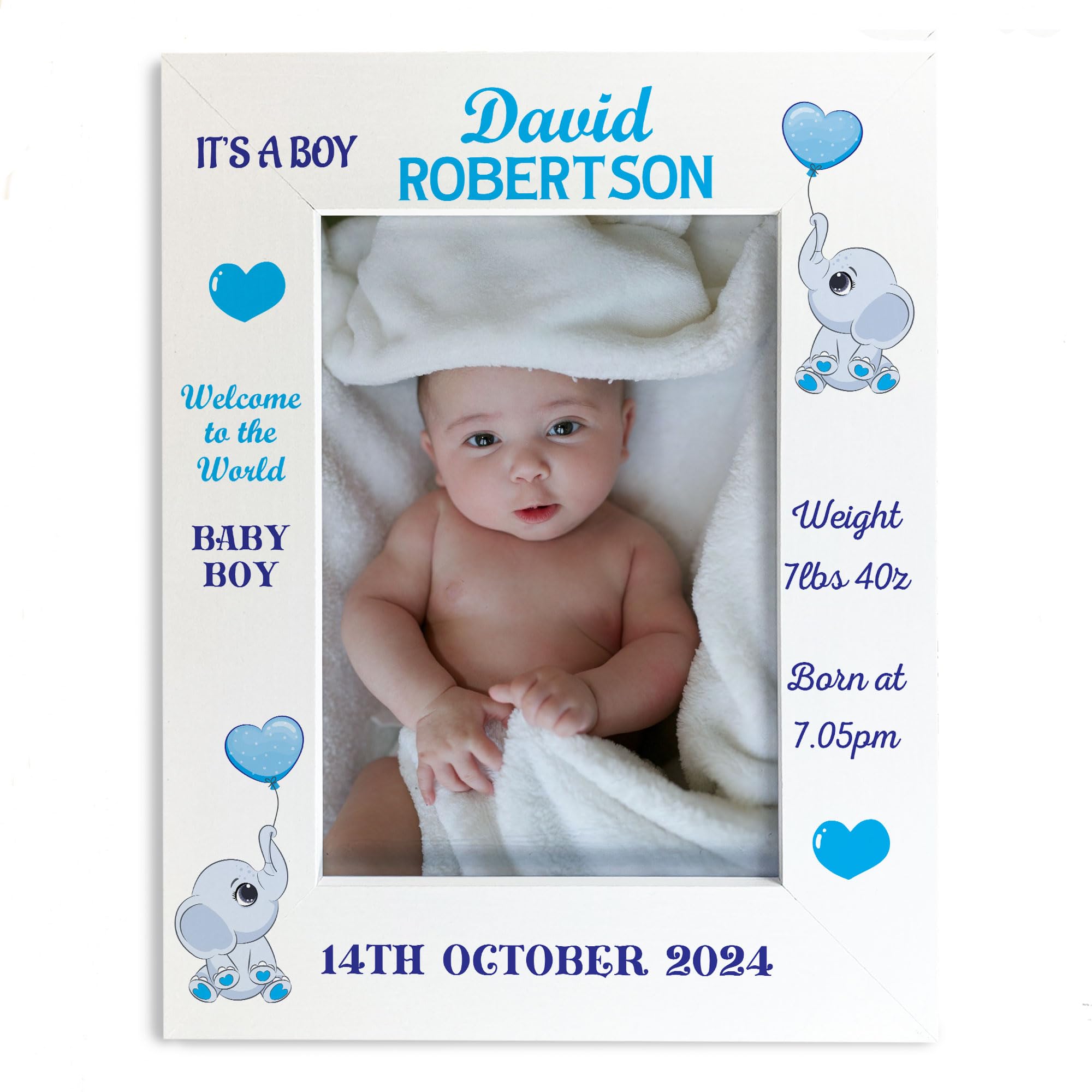 Personalised Baby Boy Photo Frame With Birth Details and Cute Design New Baby Gift Nursery Photo Frame Baby Photo Frame Gift For New Mummy Daddy Keepsake (Design 3)