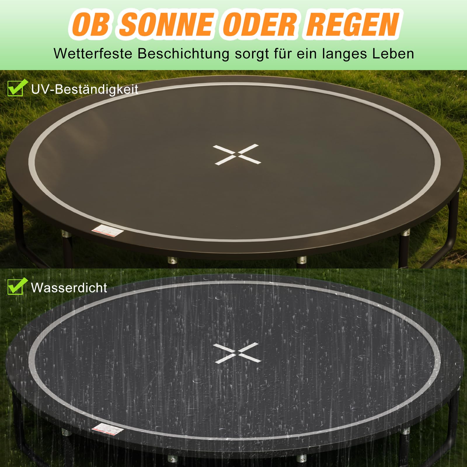 Devoko Trampolin Outdoor Ø228/305/366/427 cm, GS-Zertifikat, Mit verstärkten Beintraversen, Stabil, Robust und Belastbar