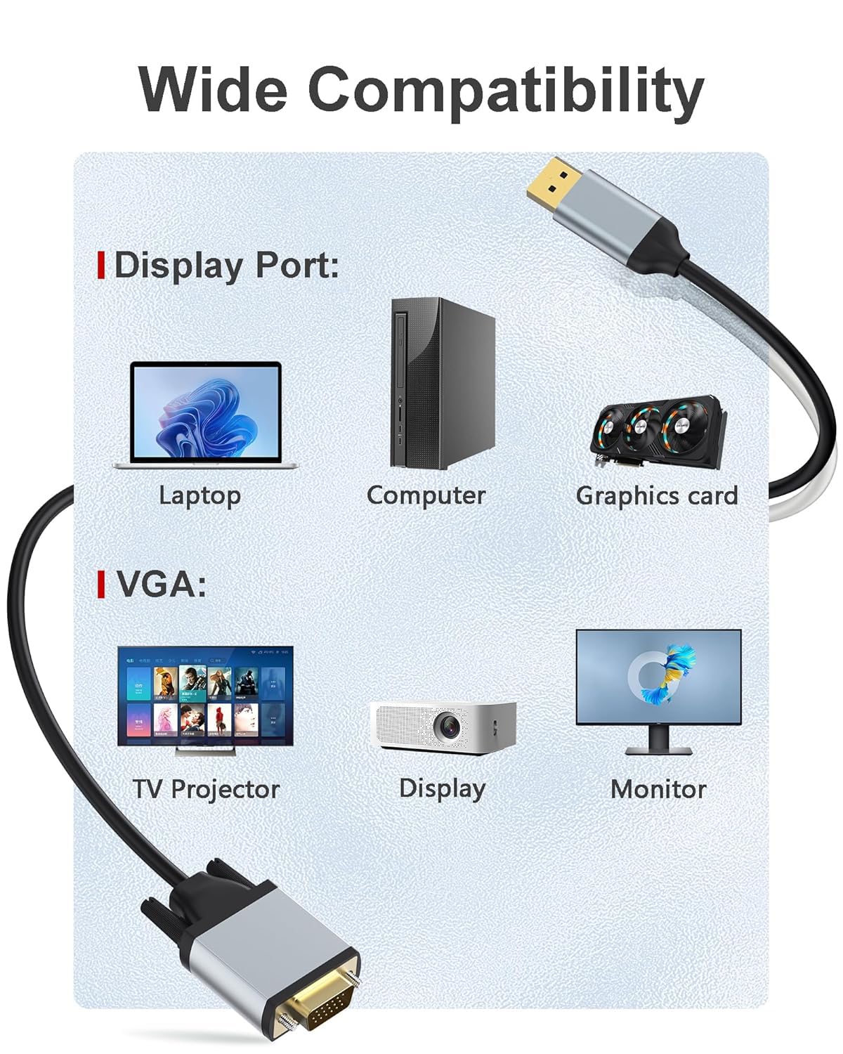 DisplayPort do VGA 6ft kabel DisplayPort do VGA 6 stóp Adapter VGA do Displayport DP na VGA męski do męskiego pozłacanego aluminium do komputera monitora telewizora kompatybilny z Lenovo,