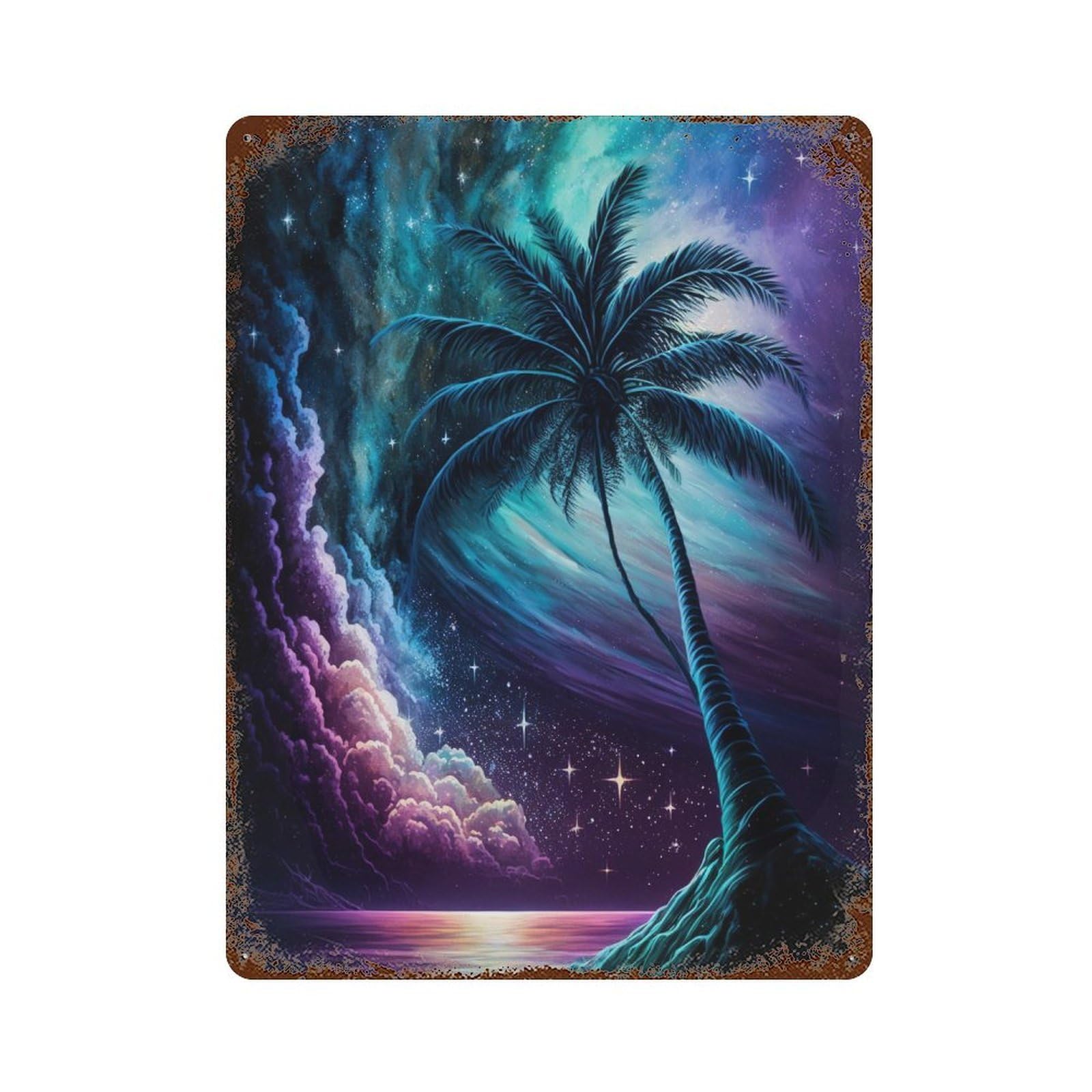 Galactic Palm Serenity Rust Effect Tin Sign 15.7"x11.8", Farmhouse Wall Decor for Living Room, Hallway And Home Decor