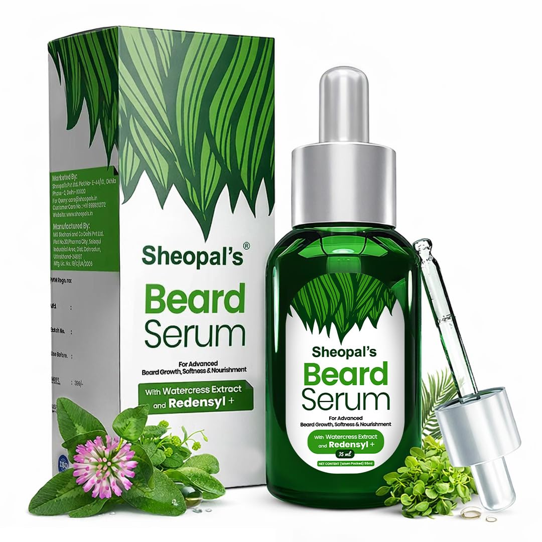 Sheopals Beard Growth Serum for Men with 3X Redensyl – Fast Beard Growth Serum for Thicker, Fuller & Patchy Beard – Non-Sticky Formula – 35ml