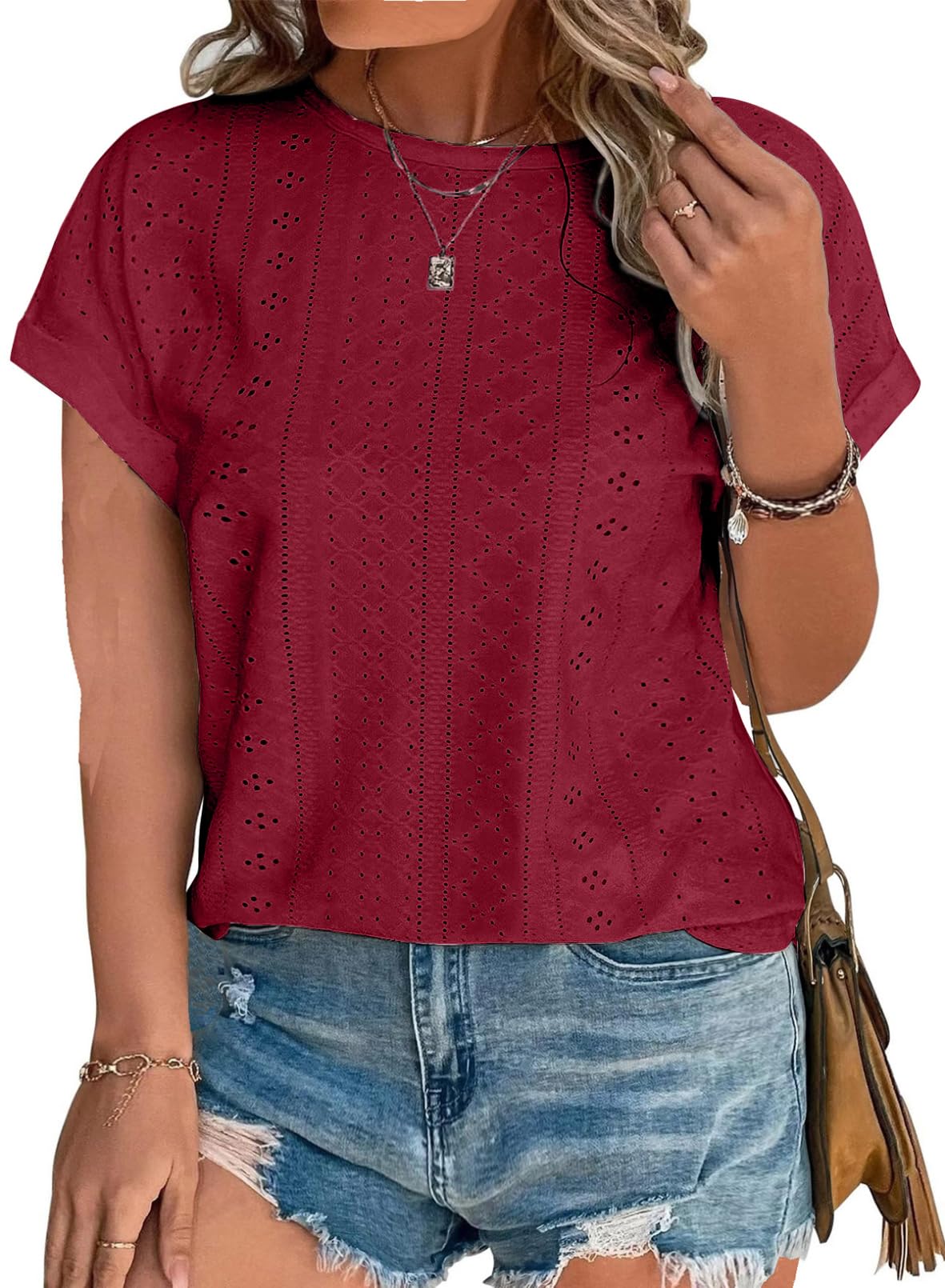 Eytino Women Plus Size Tops Short Sleeve Crewneck Casual Loose Summer Blouse Shirts(1X-5X)