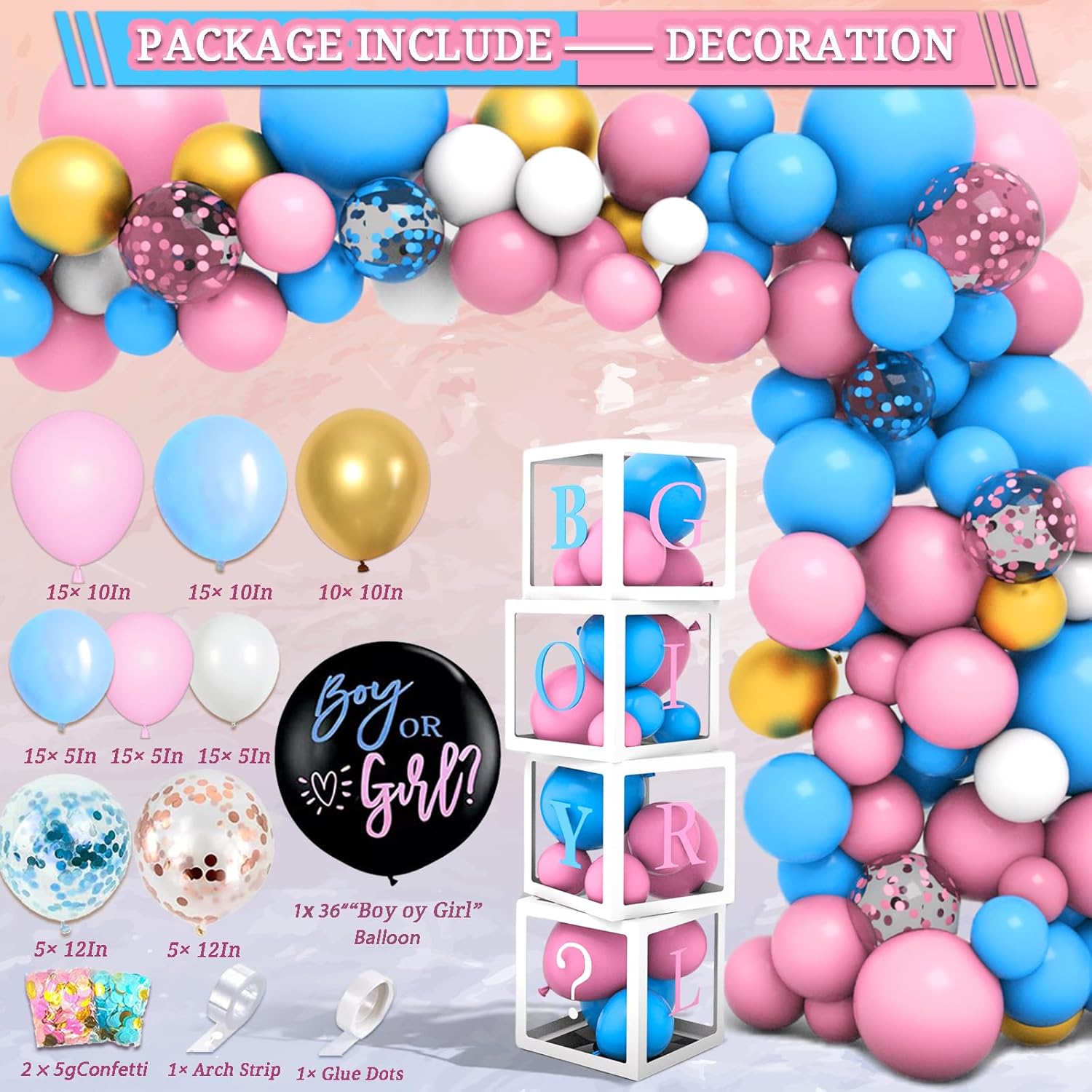 191pcs Pink Blue Gender Reveal Decorations, Boy or Girl Gender Reveal with Balloon Arch Kit, Baby Boxes, Fringe Curtains, Photo Props, Cake Copper thumbnail