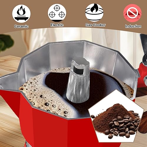 Miniatura 5 de Cafetera de aluminio con 3 tazas de 5.1 fl oz Moka Pot Express, estufa de café expreso, colorida cafetera italiana, estilo clásico, Greca Café,